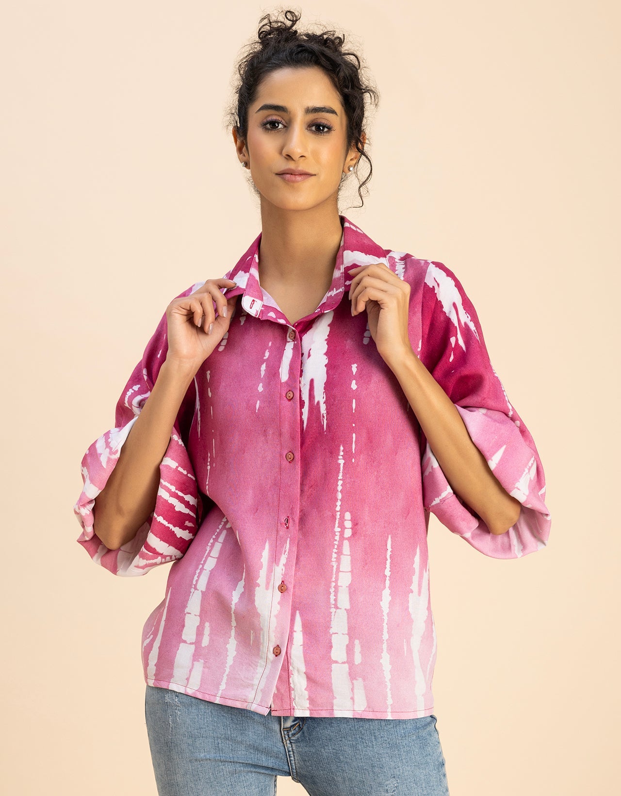 Bishop Sleeves Collar Printed Rayon Shirt