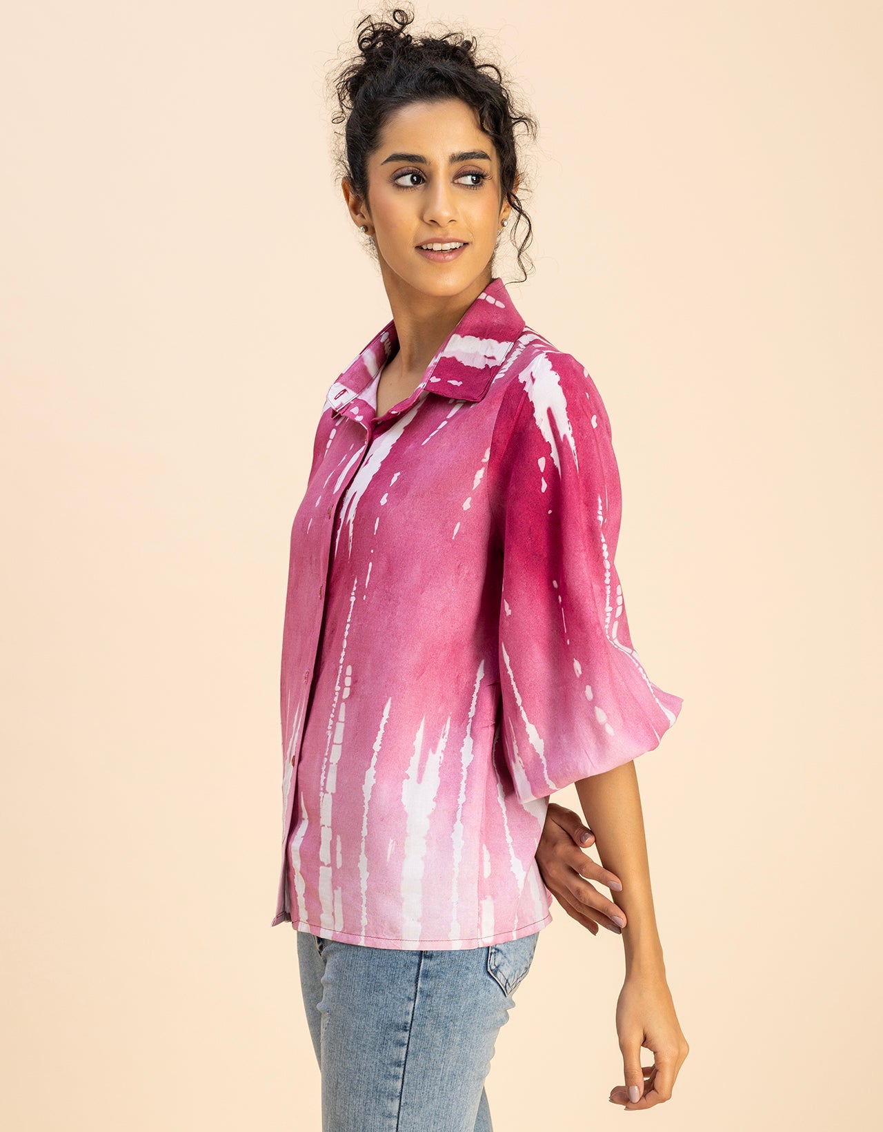 Bishop Sleeves Collar Printed Rayon Shirt