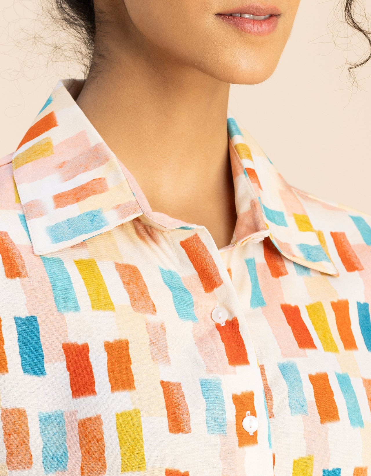 Bishop Sleeves Collar Printed Rayon Shirt