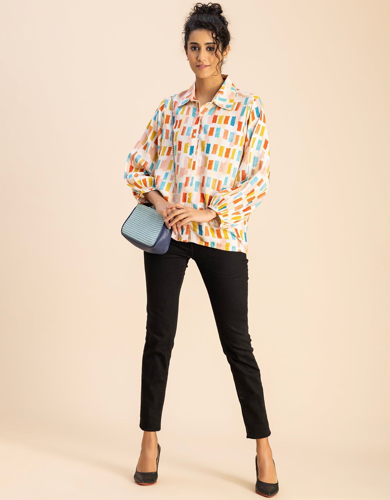 Bishop Sleeves Collar Printed Rayon Shirt