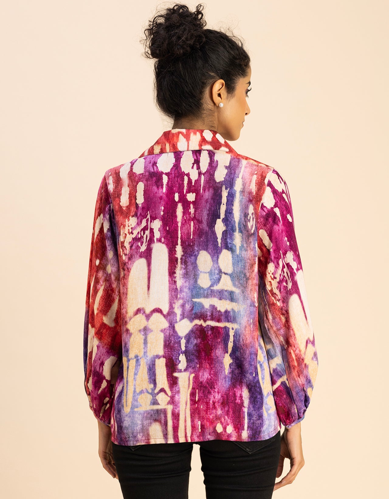 Bishop Sleeves Collar Printed Rayon Shirt