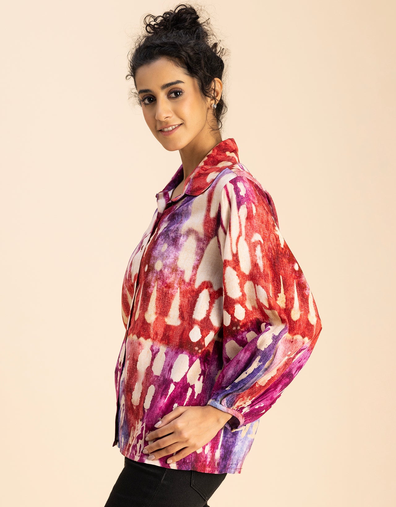 Bishop Sleeves Collar Printed Rayon Shirt