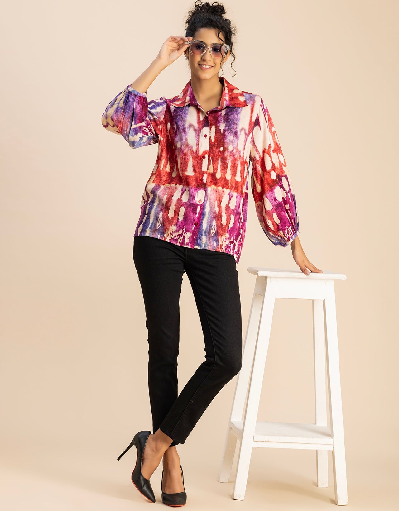 Bishop Sleeves Collar Printed Rayon Shirt