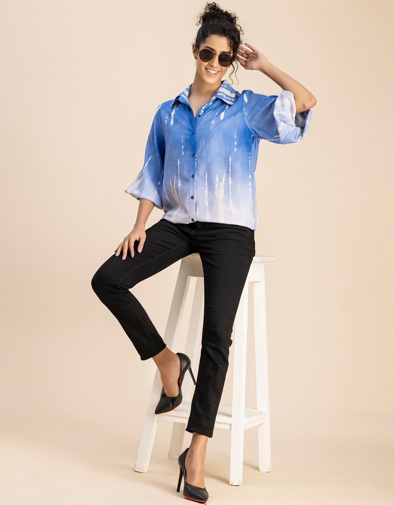Bishop Sleeves Collar Printed Rayon Shirt