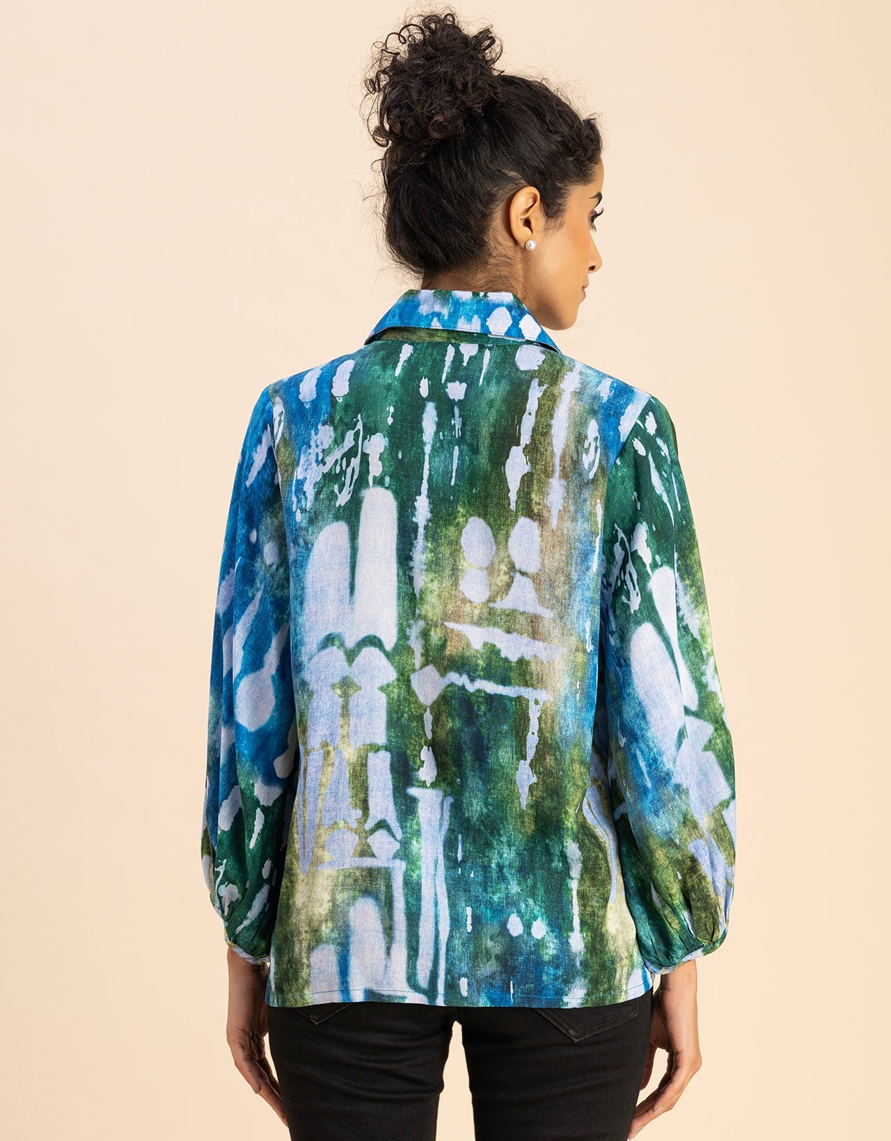 Bishop Sleeves Collar Printed Rayon Shirt