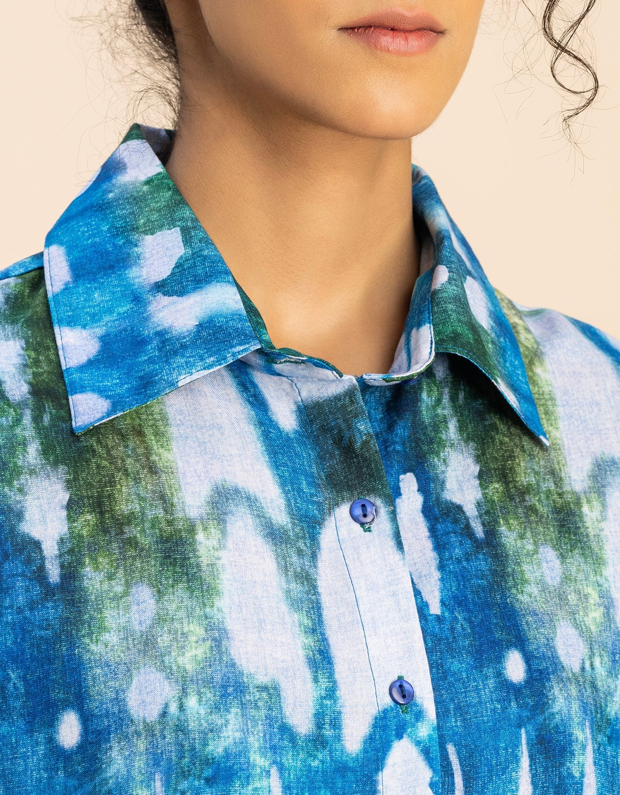 Bishop Sleeves Collar Printed Rayon Shirt