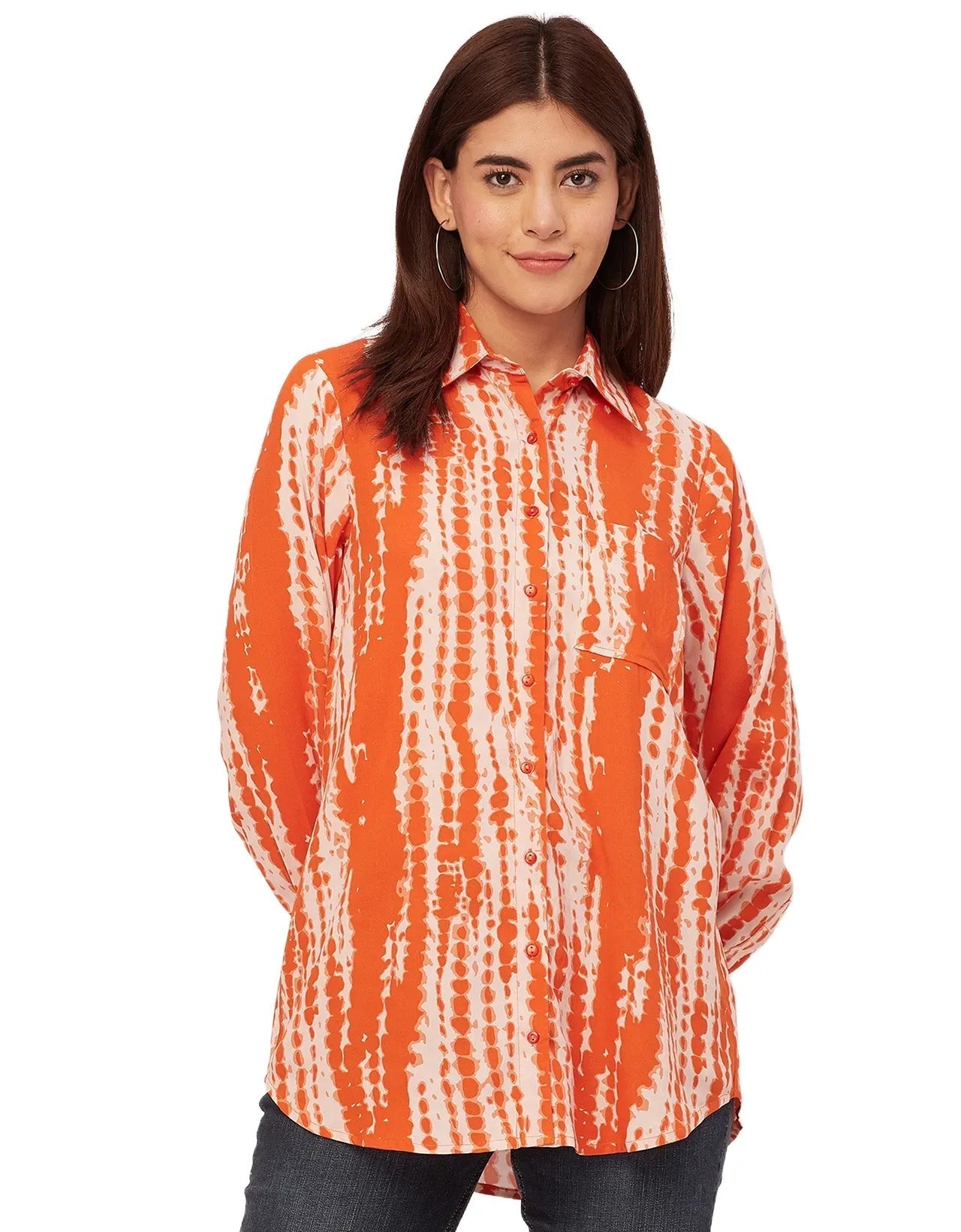 Long Sleeve Shirt Collar Printed Rayon Shirt