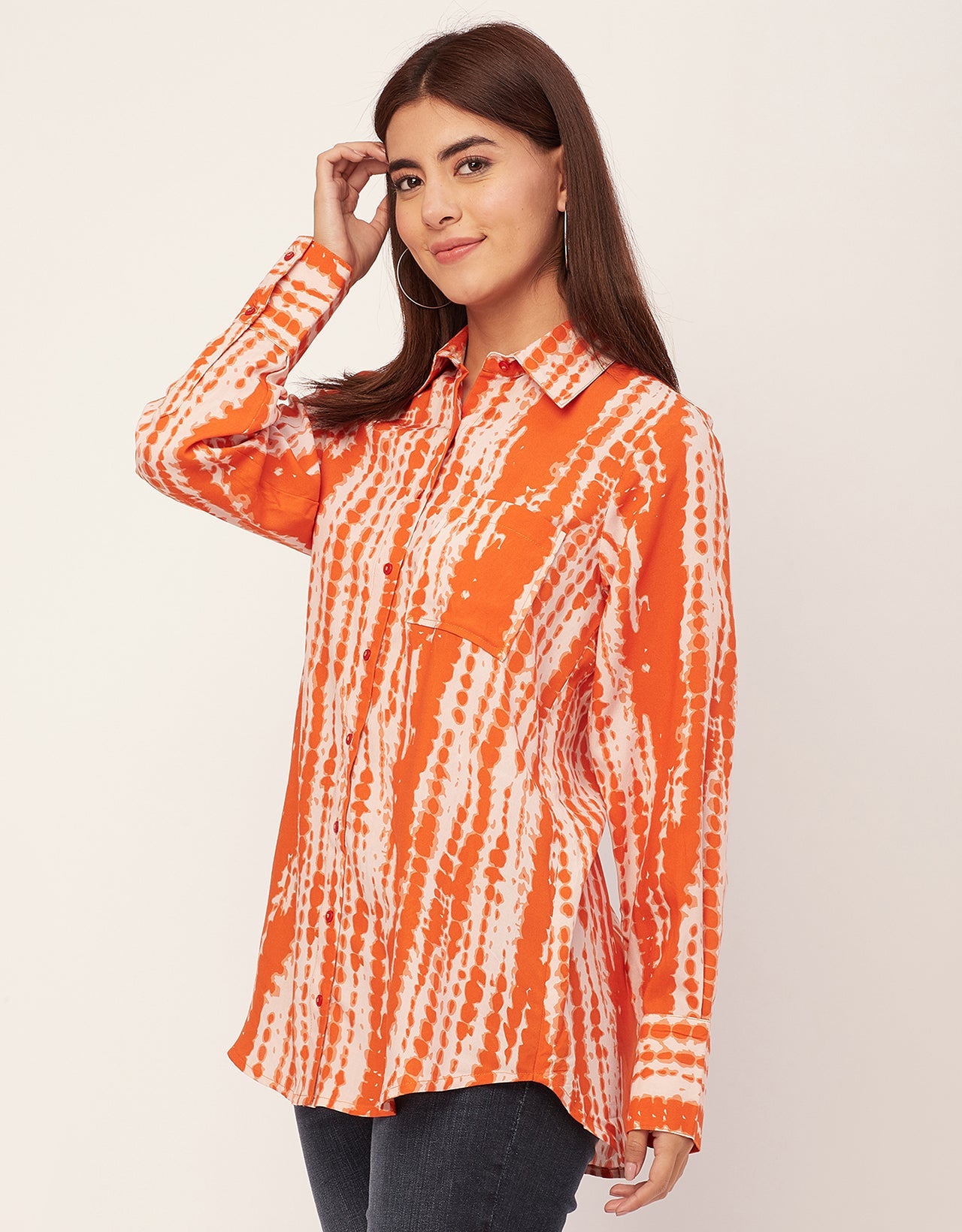 Long Sleeve Shirt Collar Printed Rayon Shirt