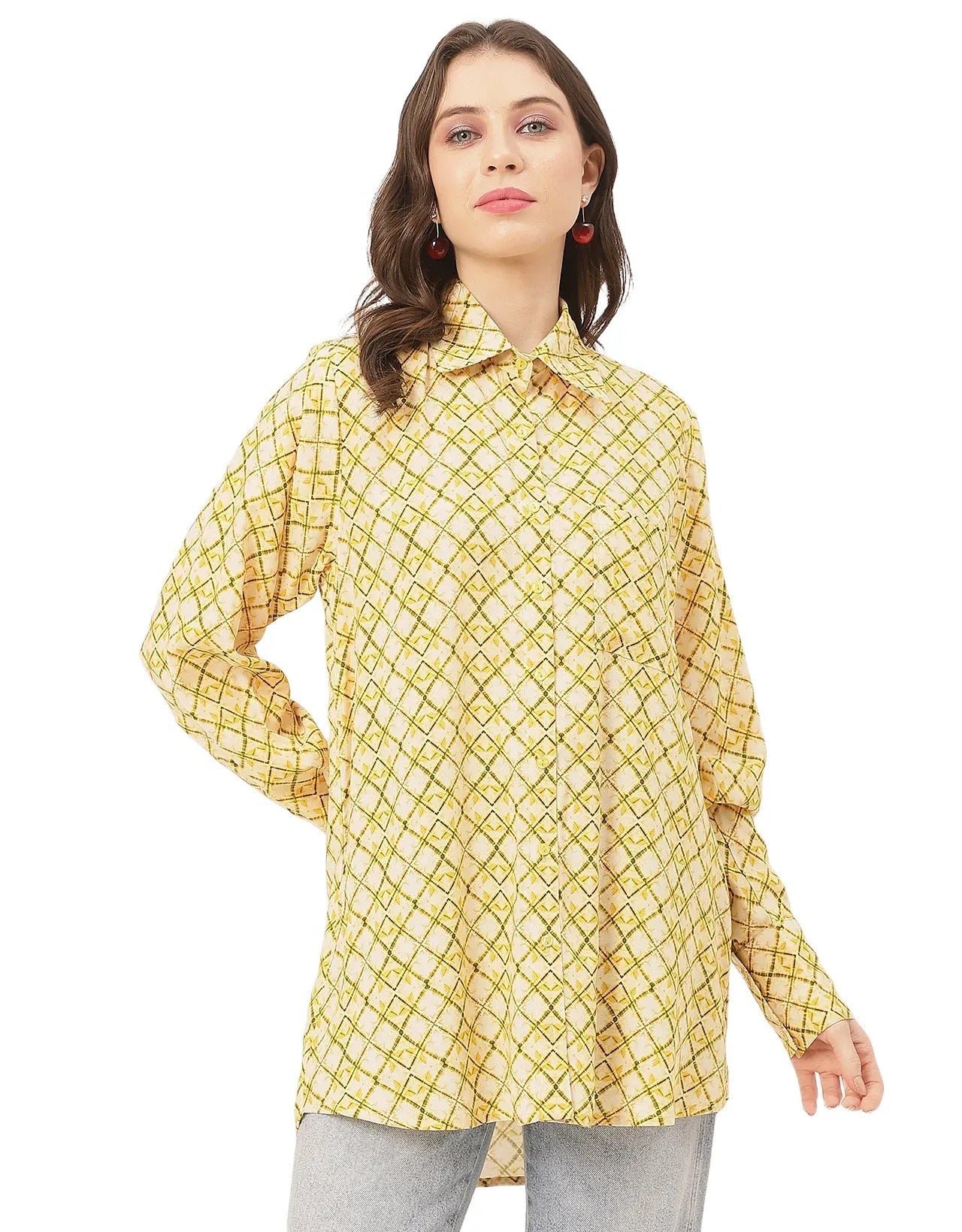 Long Sleeve Shirt Collar Printed Rayon Shirt