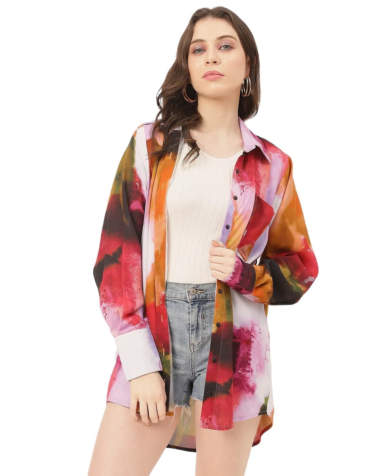 Long Sleeve Shirt Collar Printed Rayon Shirt