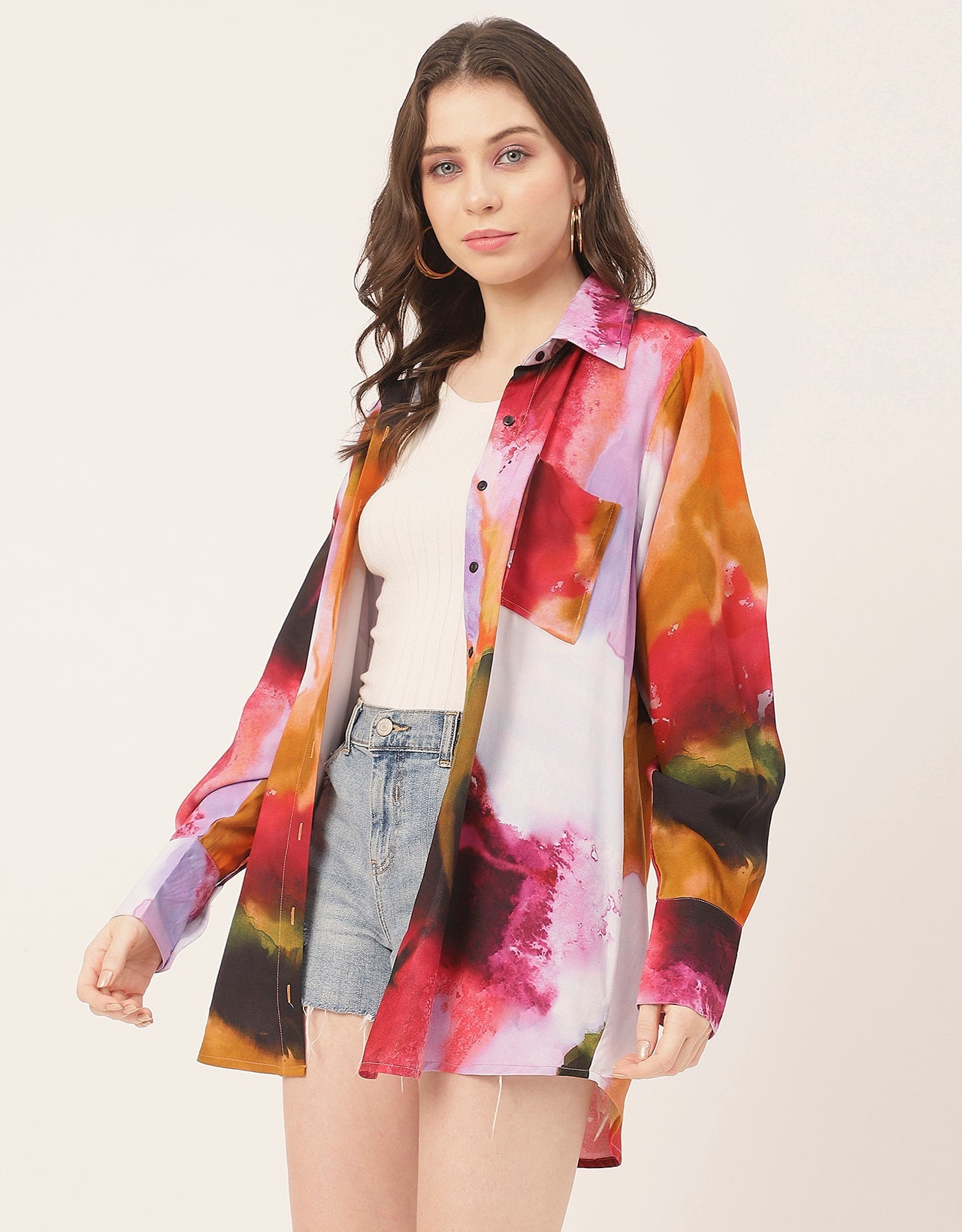 Long Sleeve Shirt Collar Printed Rayon Shirt