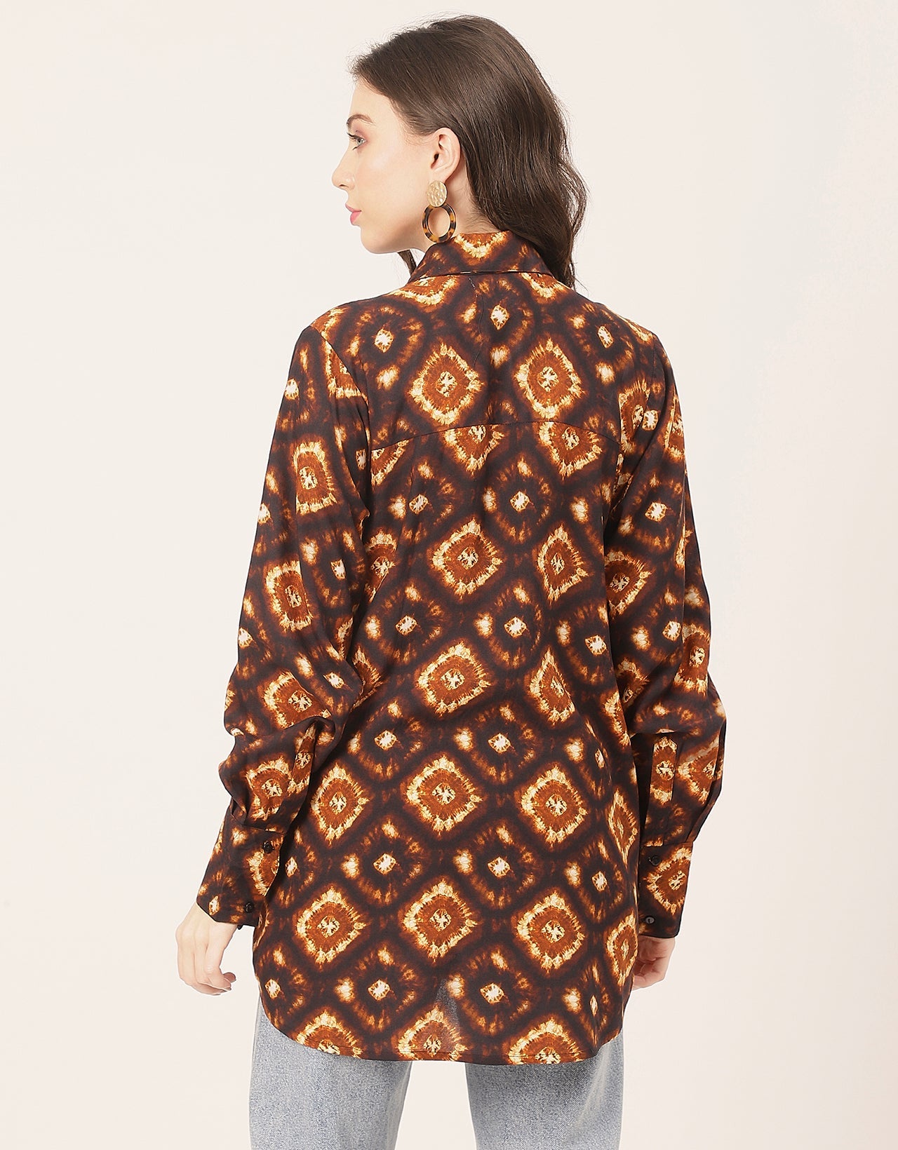 Long Sleeve Shirt Collar Printed Rayon Shirt