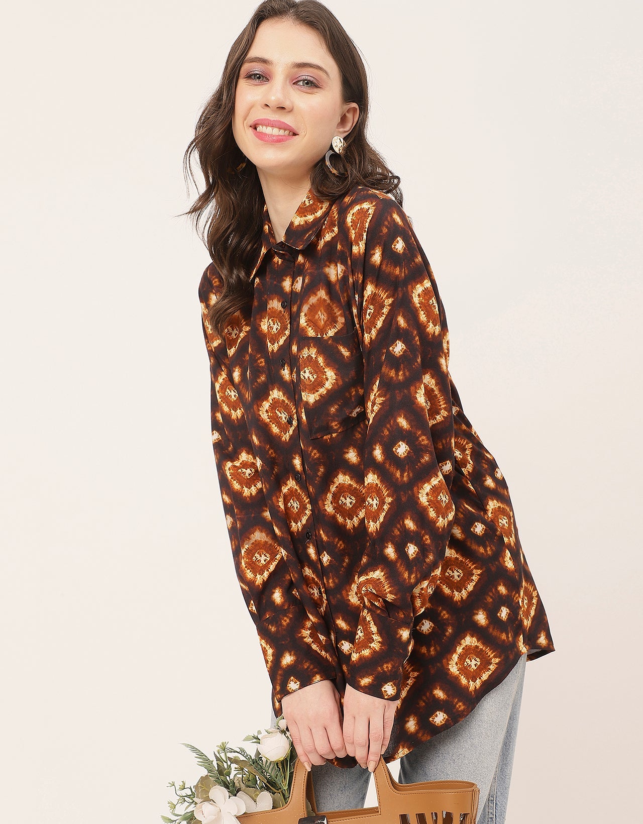 Long Sleeve Shirt Collar Printed Rayon Shirt