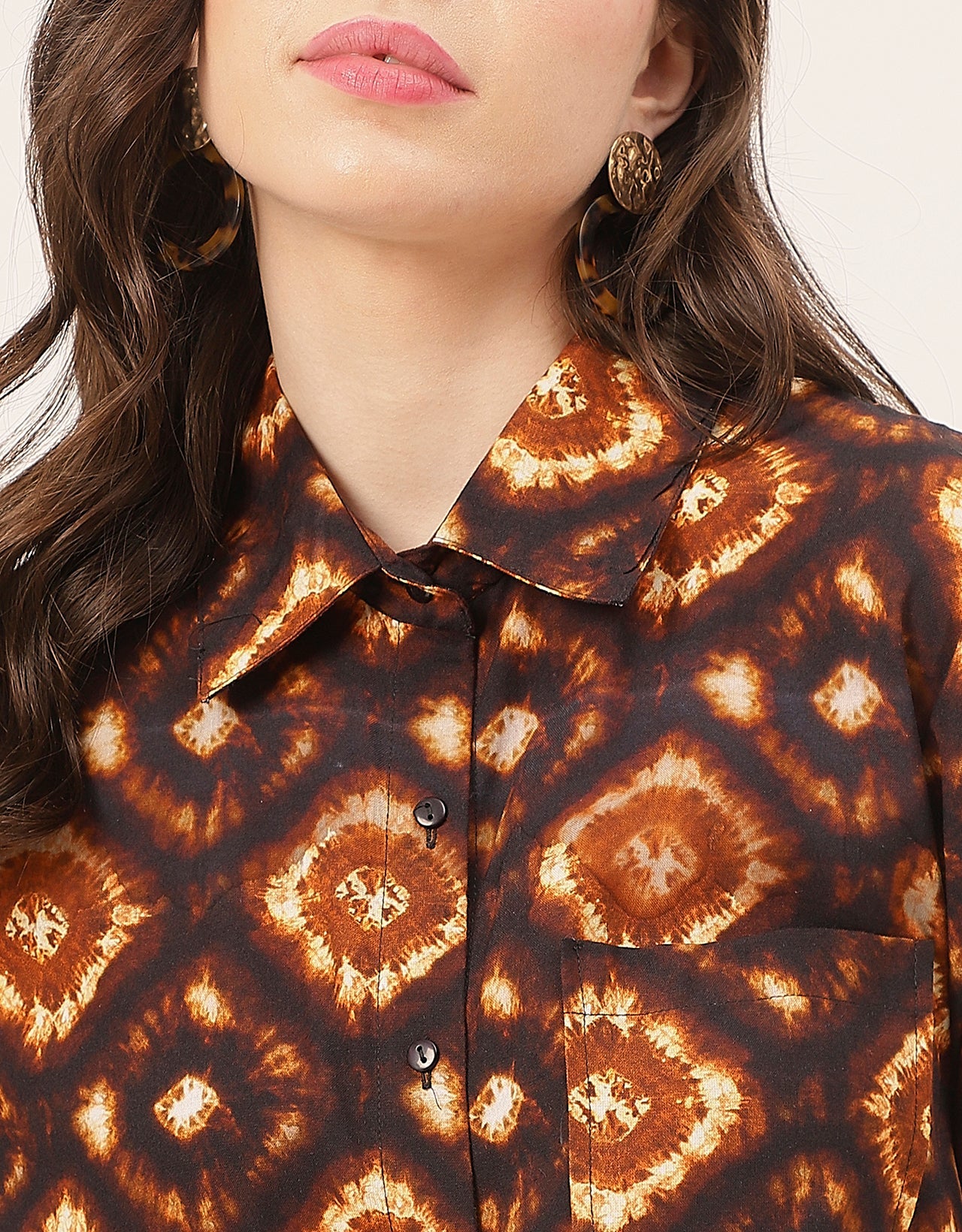 Long Sleeve Shirt Collar Printed Rayon Shirt