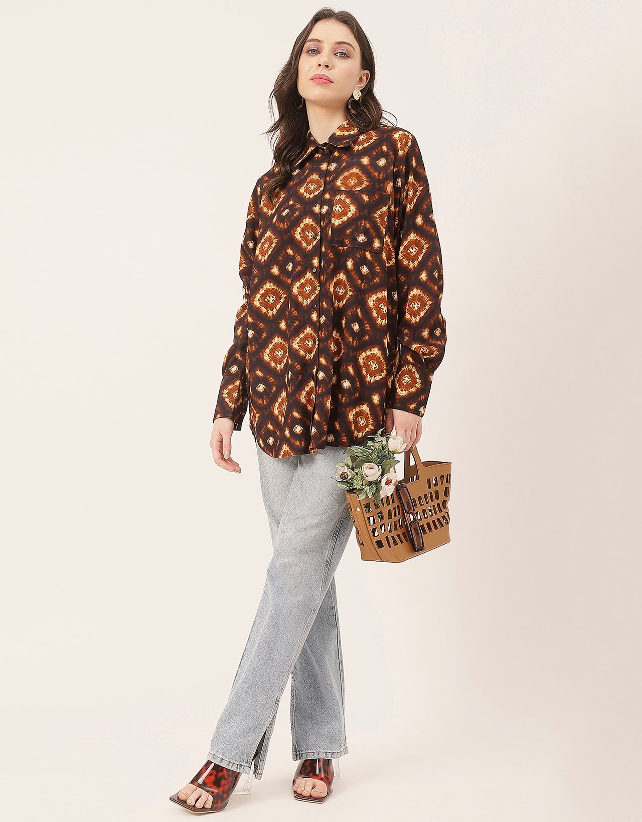 Long Sleeve Shirt Collar Printed Rayon Shirt