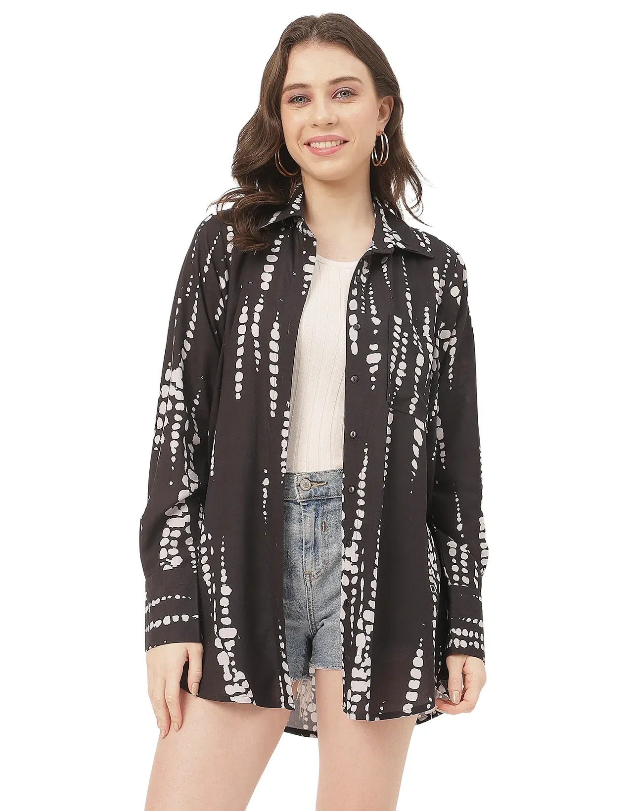 Long Sleeve Shirt Collar Printed Rayon Shirt