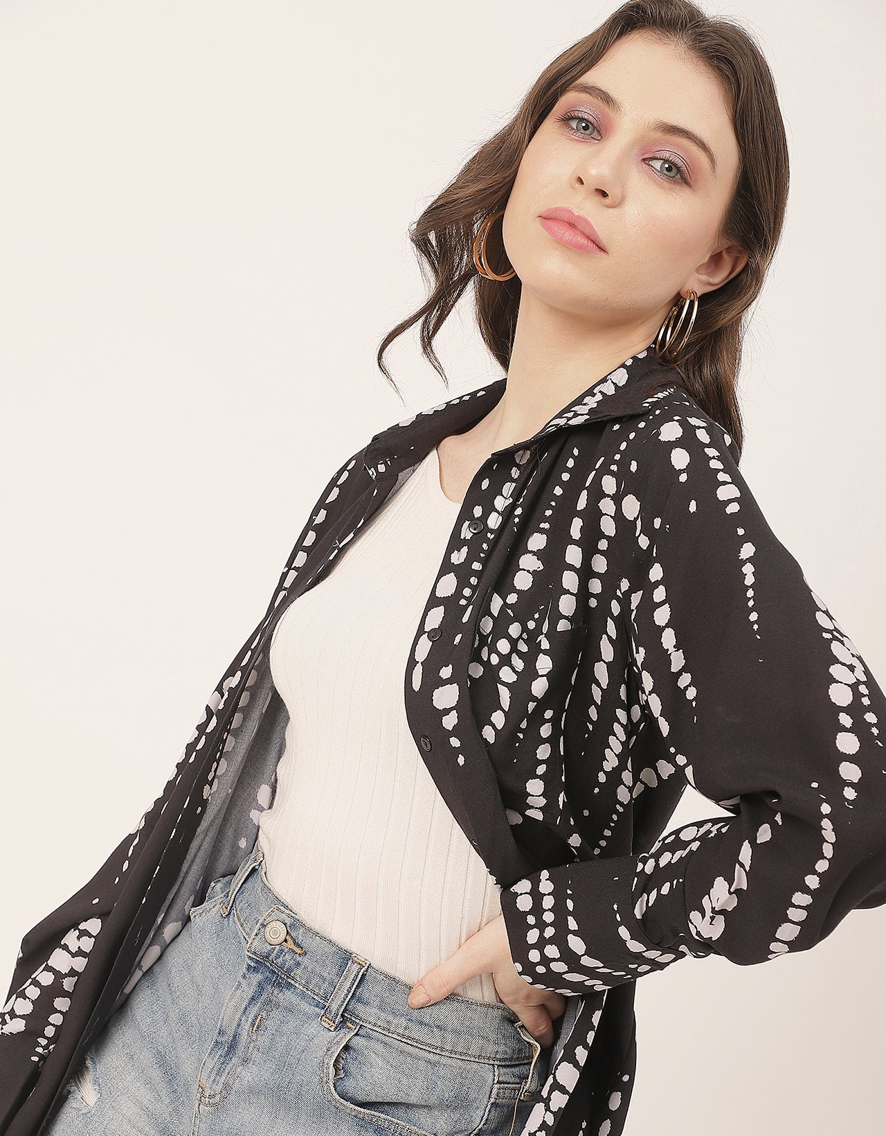 Long Sleeve Shirt Collar Printed Rayon Shirt