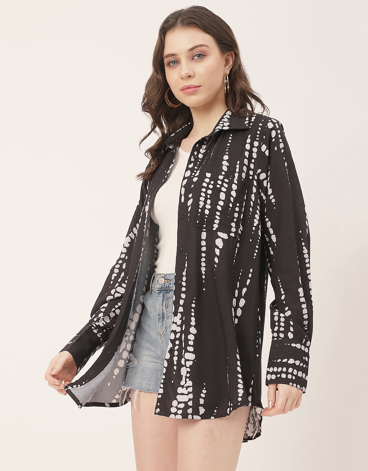 Long Sleeve Shirt Collar Printed Rayon Shirt