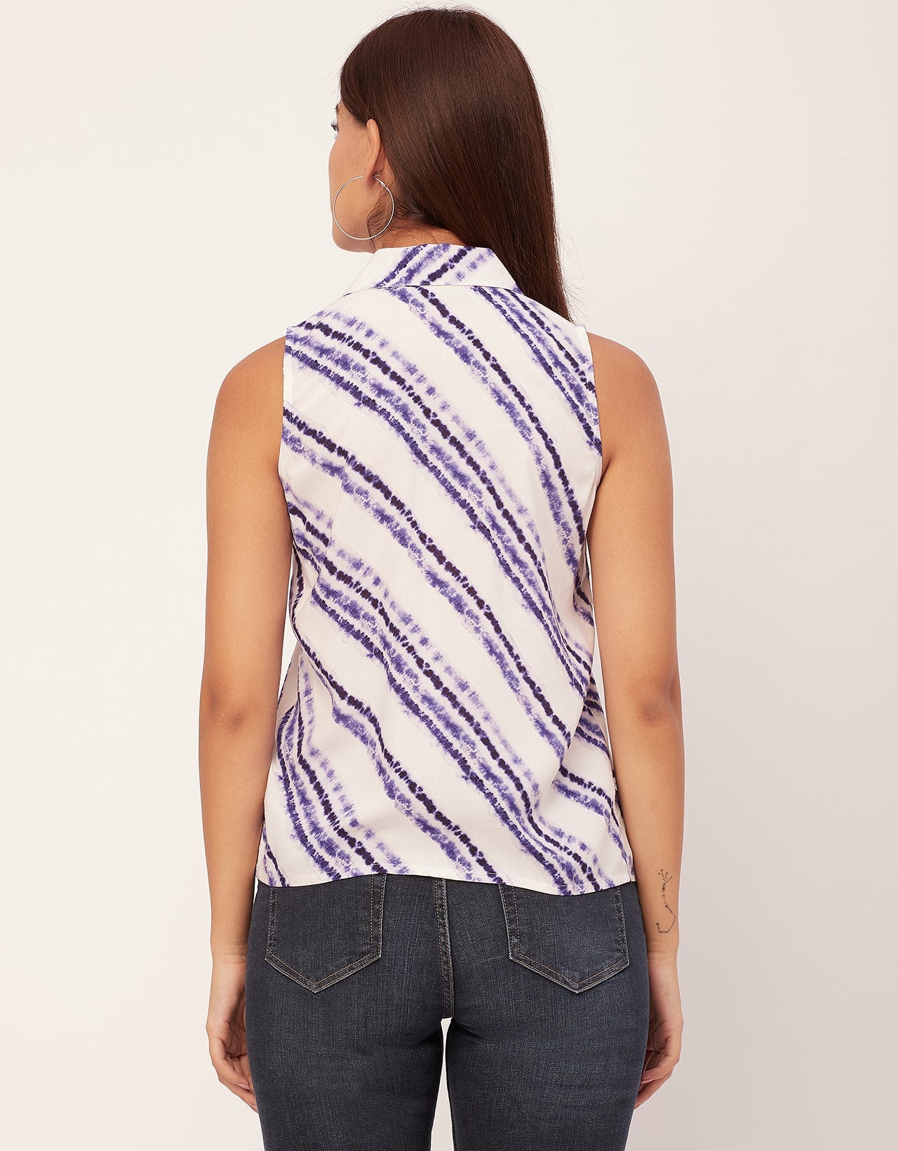 Sleeveless Shirt Collar Printed Rayon Shirt