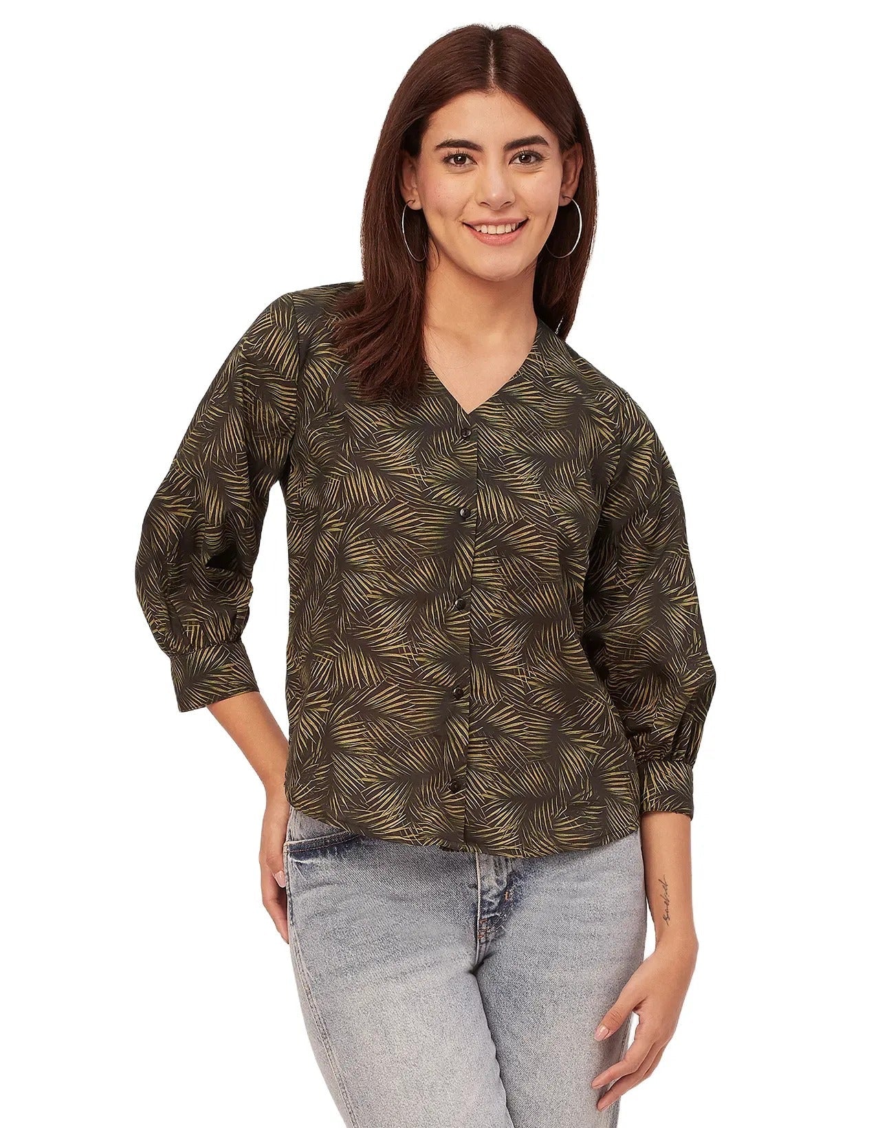 Chic Printed V Neck Cotton Shirt