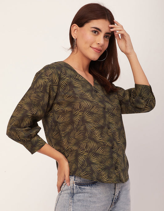 Chic Printed V Neck Cotton Shirt