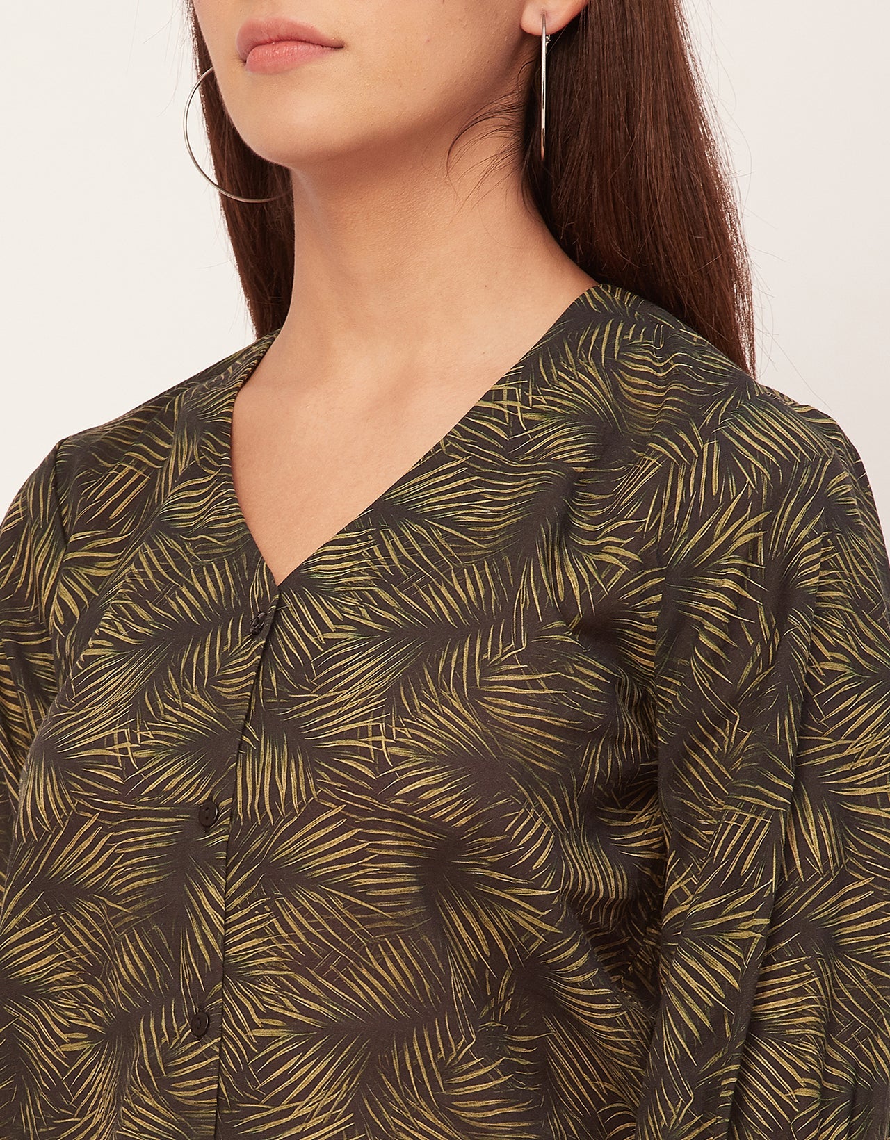 Chic Printed V Neck Cotton Shirt