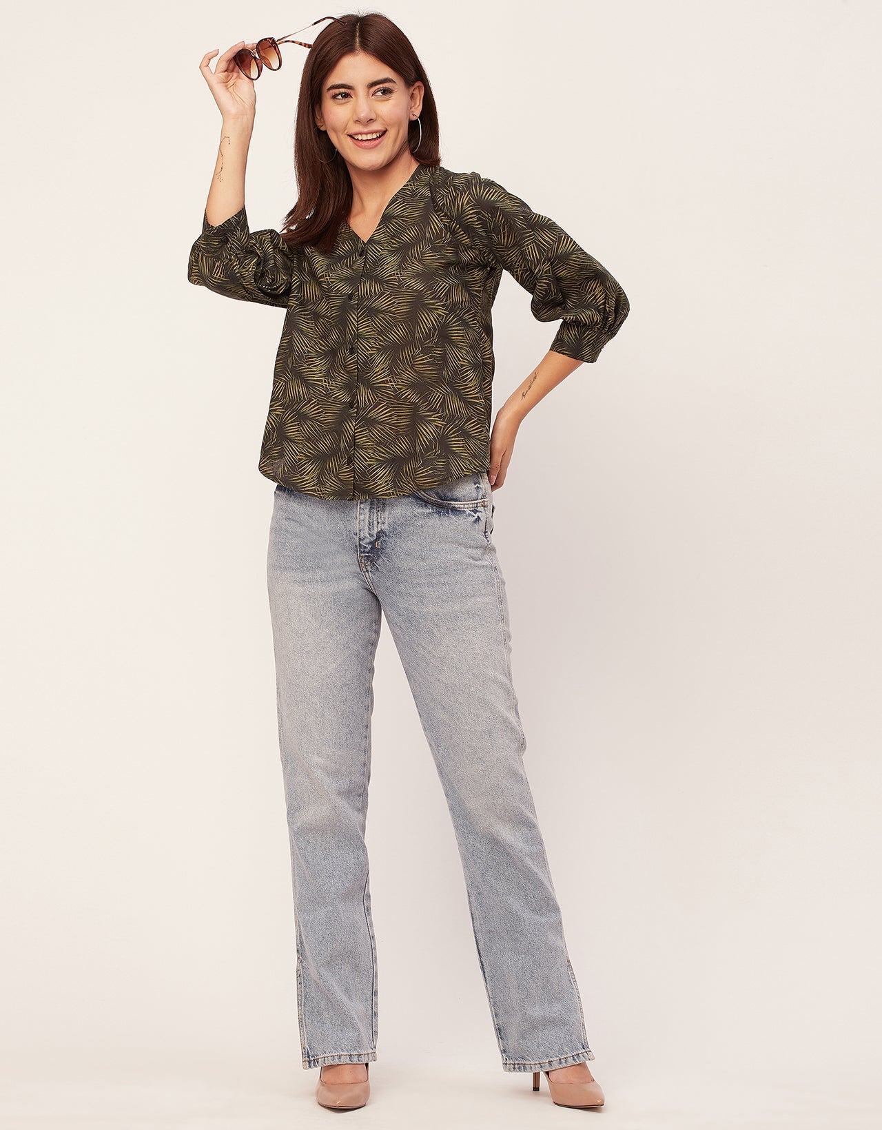 Chic Printed V Neck Cotton Shirt