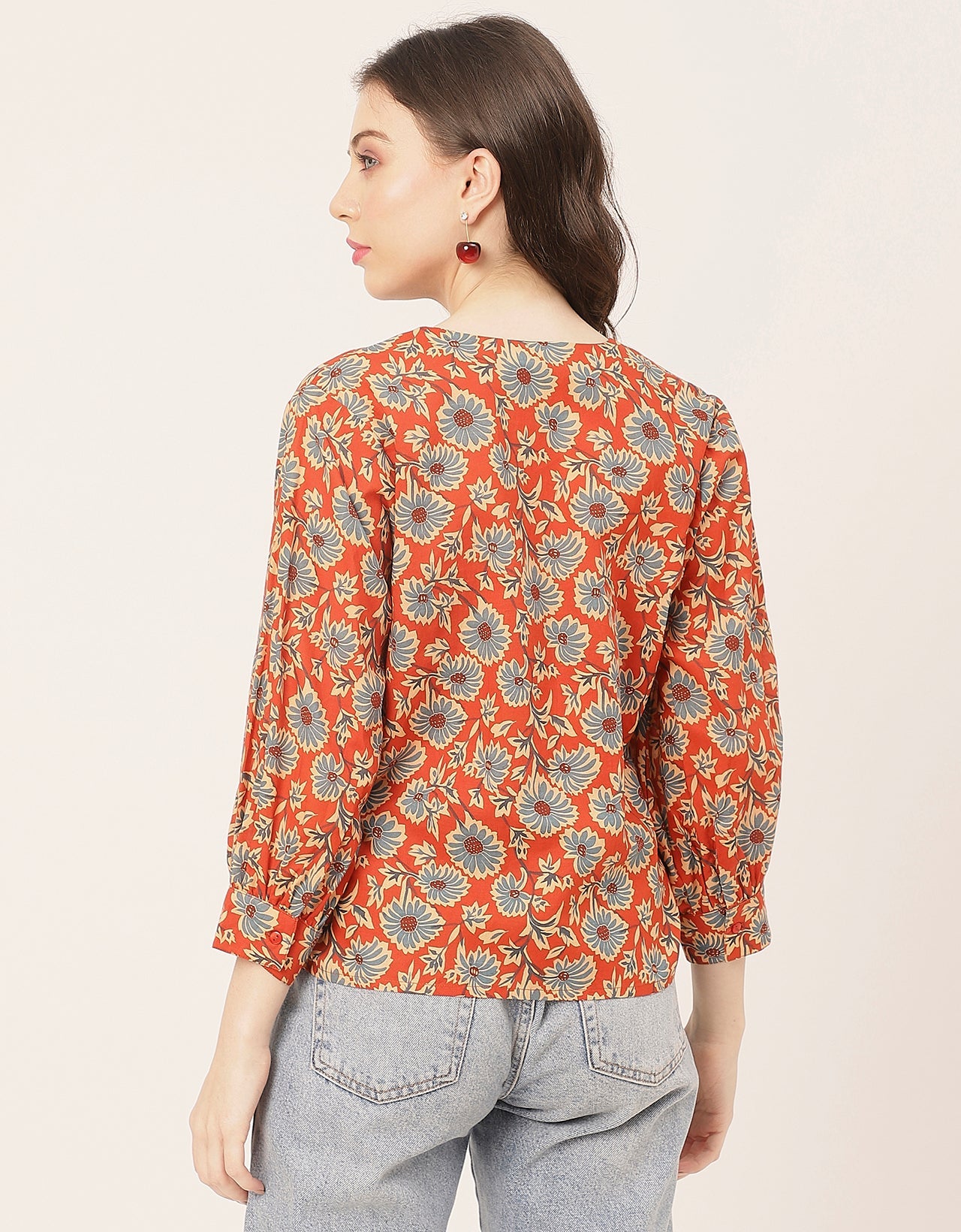 Chic Printed V Neck Cotton Shirt