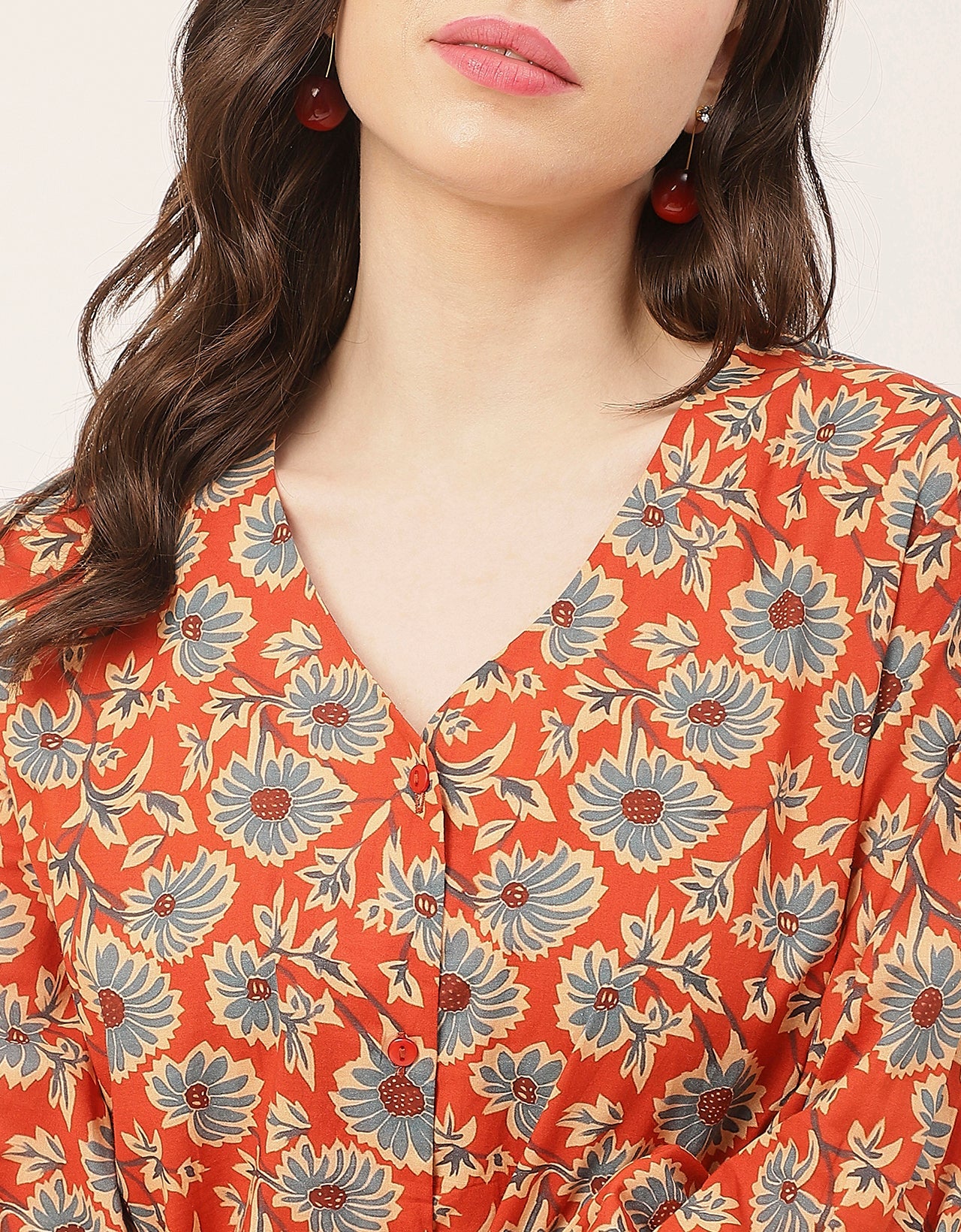 Chic Printed V Neck Cotton Shirt