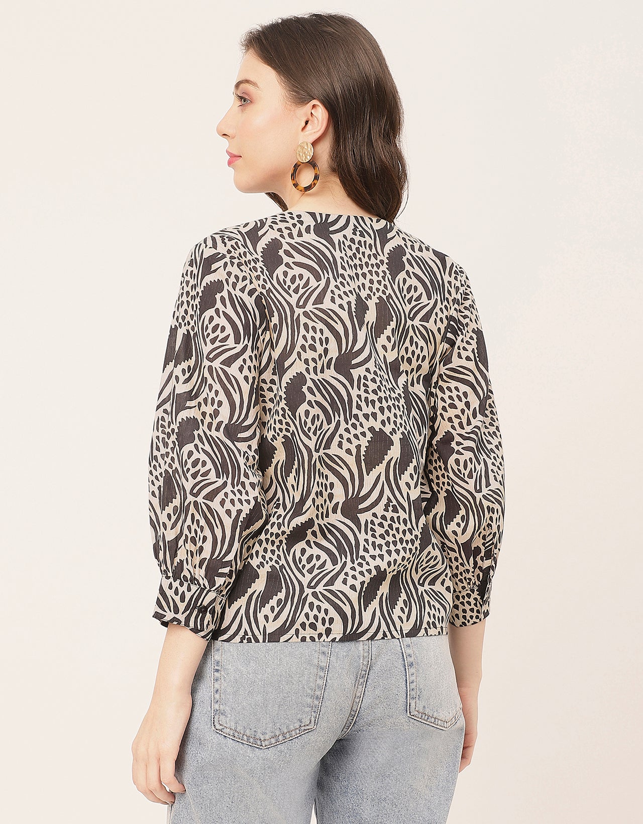 Chic Printed V Neck Cotton Shirt