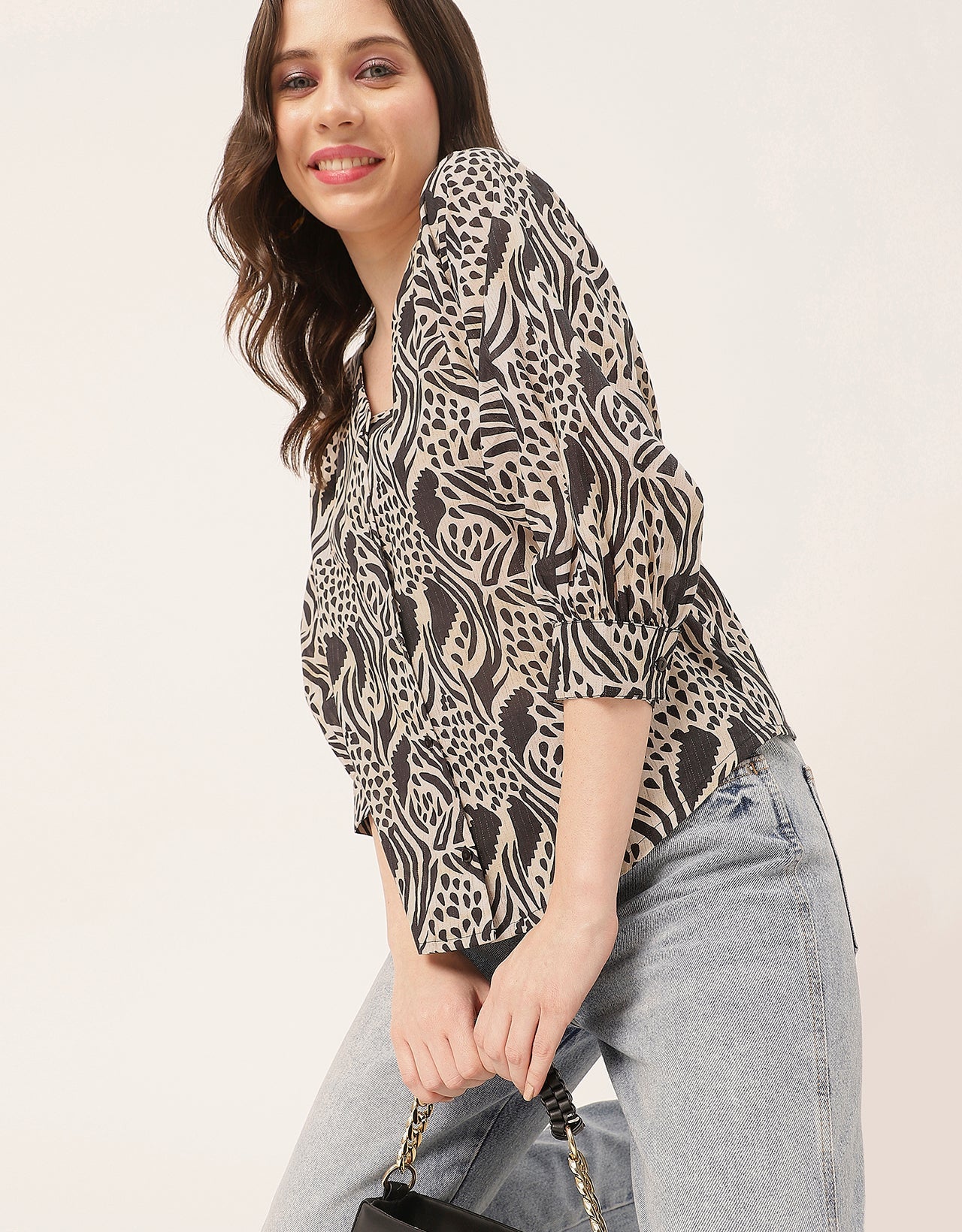 Chic Printed V Neck Cotton Shirt