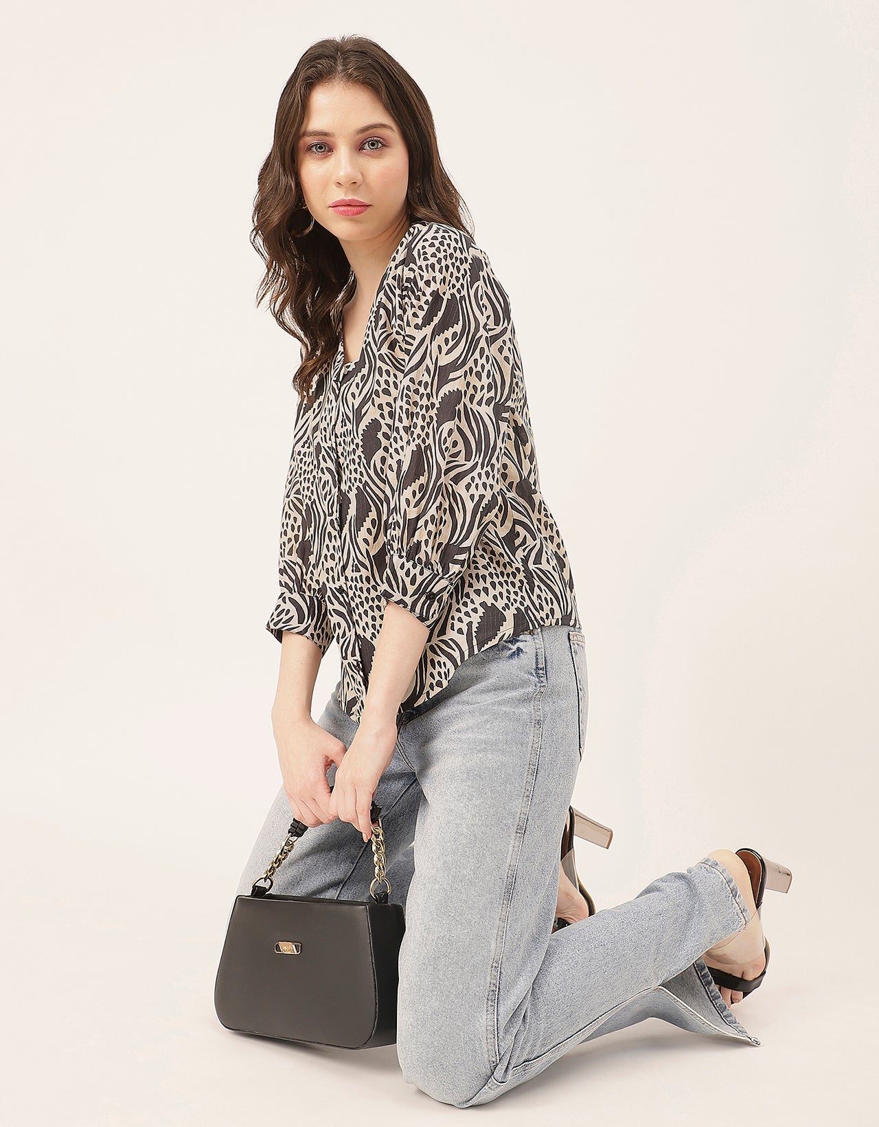 Chic Printed V Neck Cotton Shirt