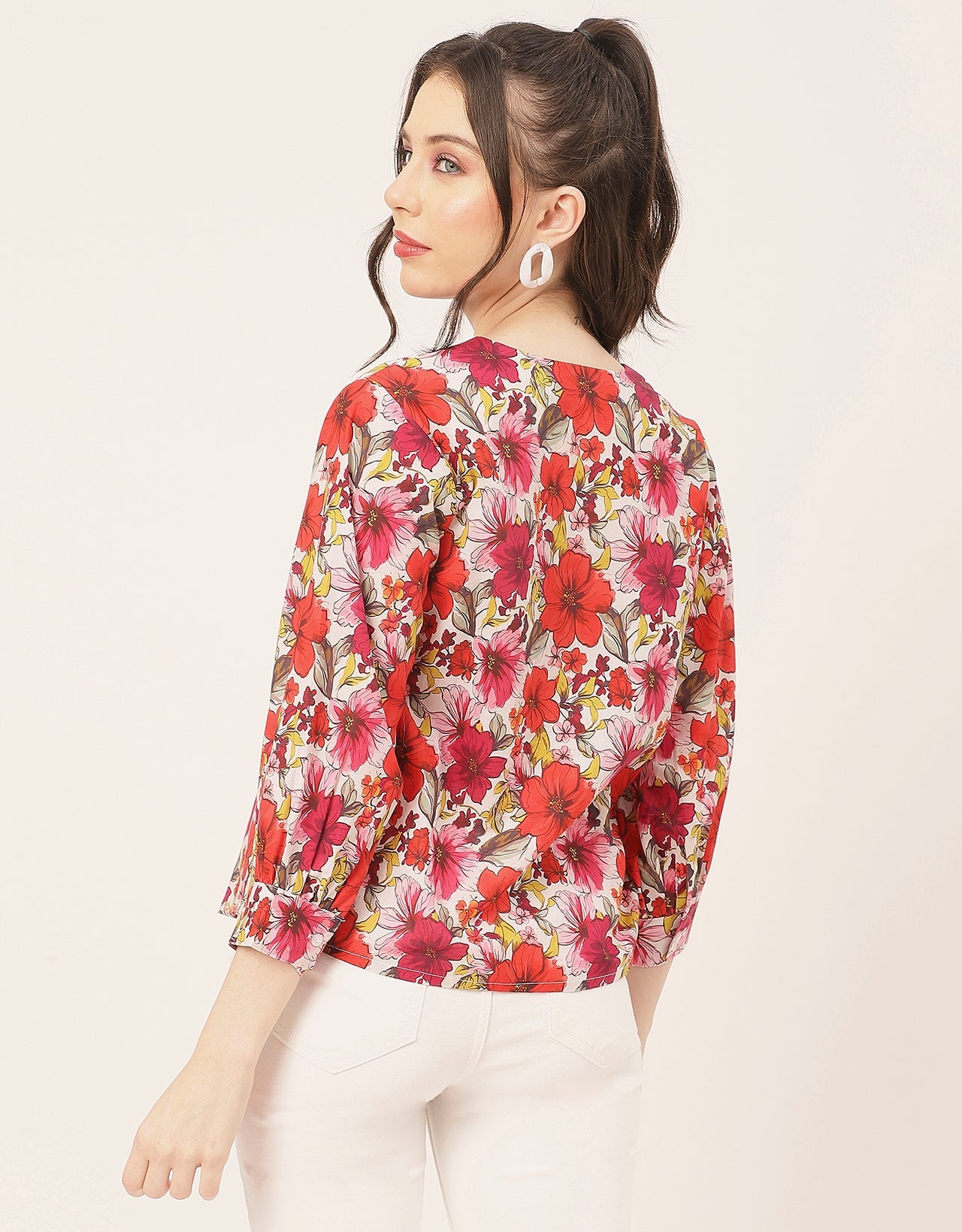 Chic Printed V Neck Cotton Shirt