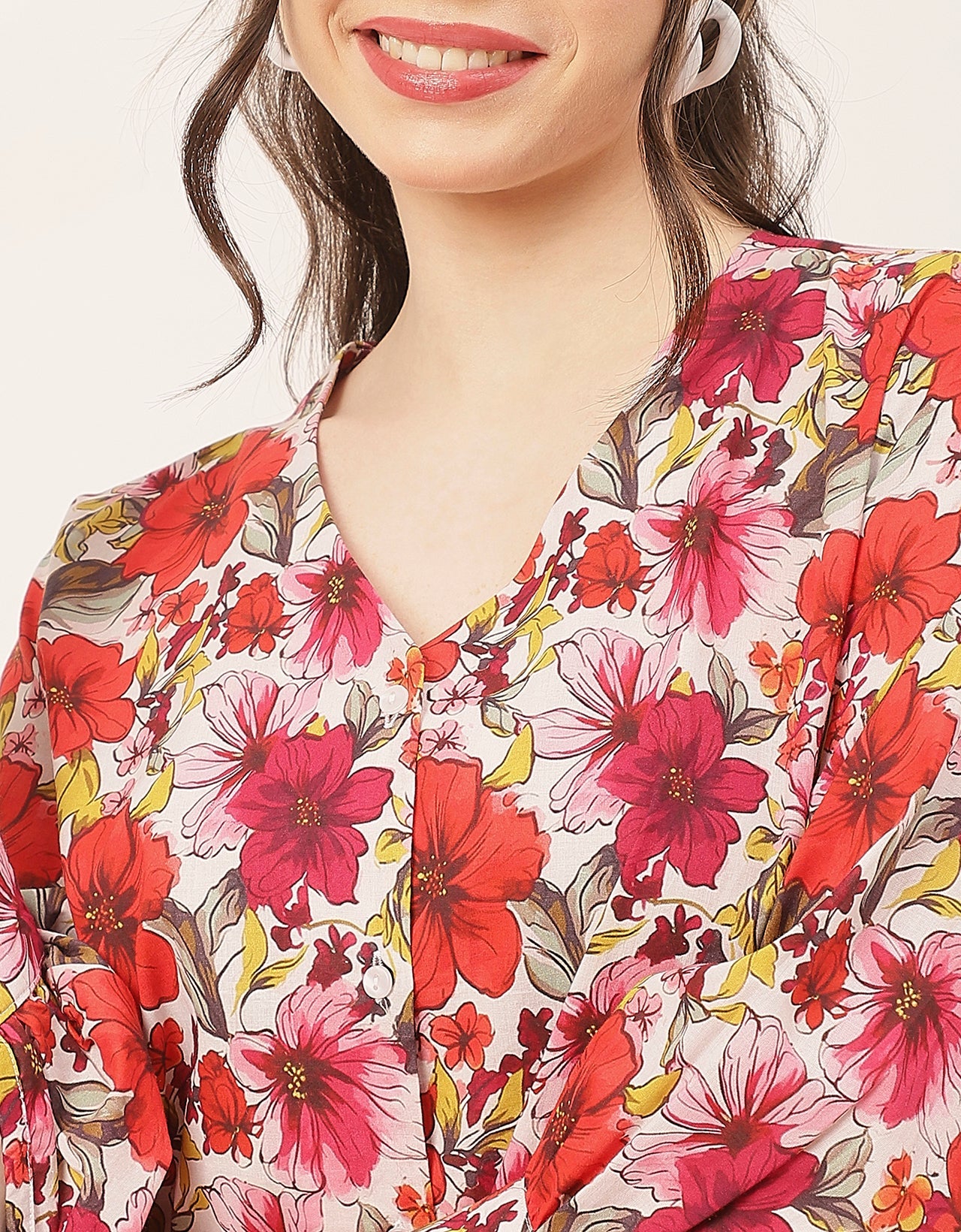 Chic Printed V Neck Cotton Shirt