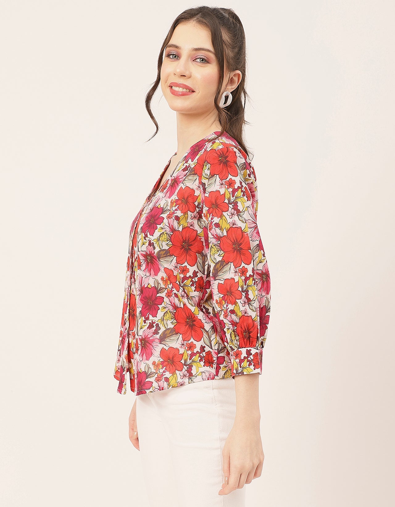 Chic Printed V Neck Cotton Shirt