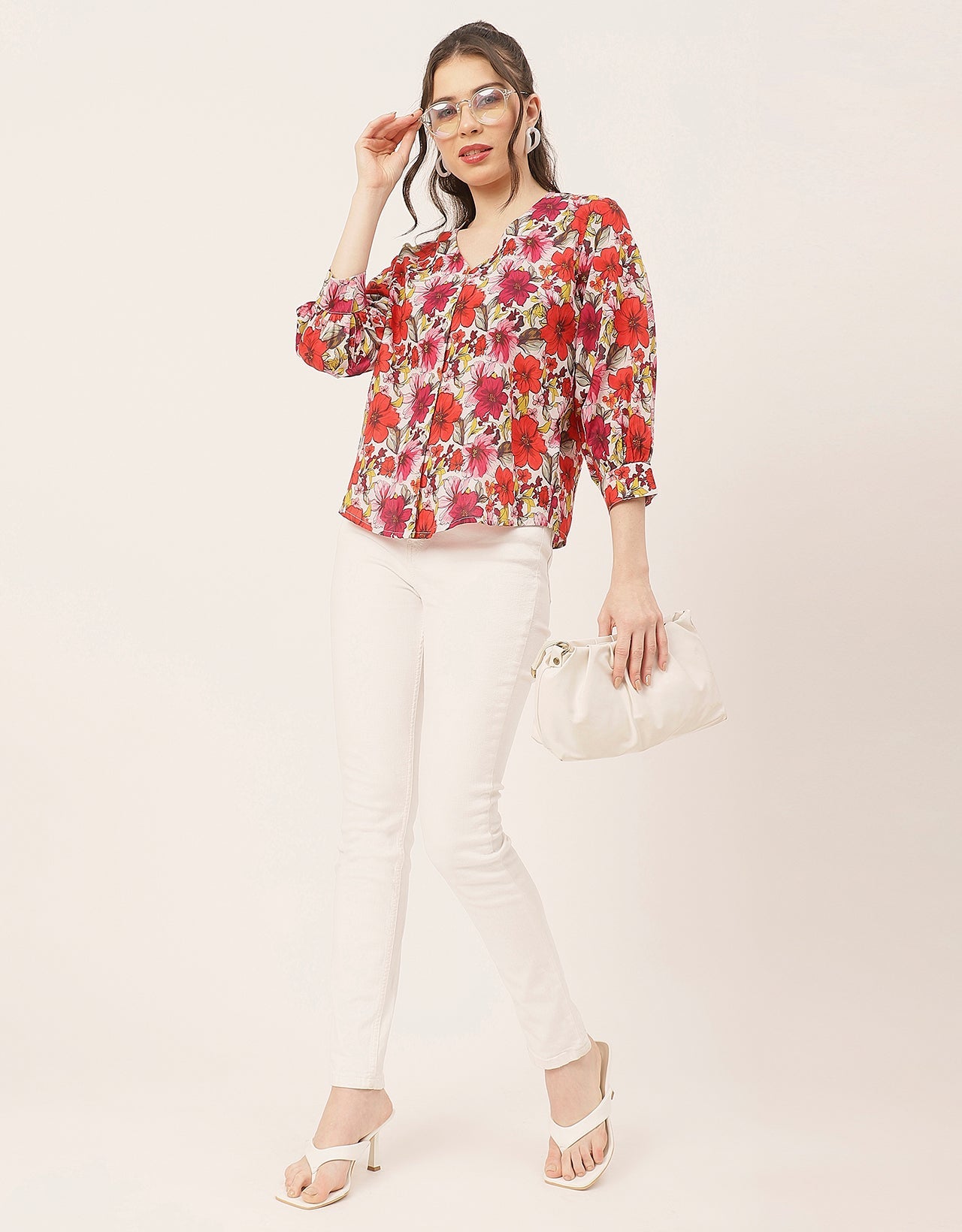 Chic Printed V Neck Cotton Shirt