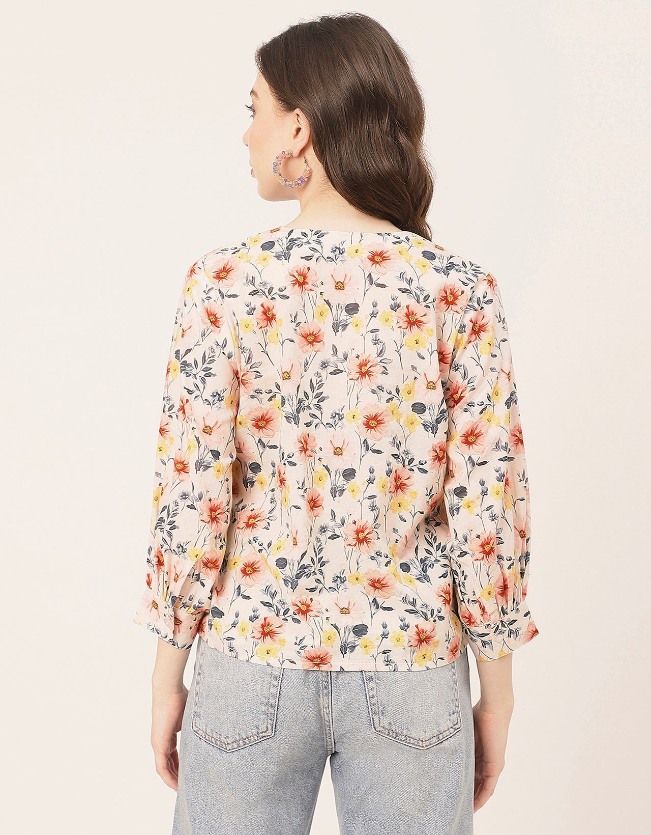 Chic Printed V Neck Cotton Shirt