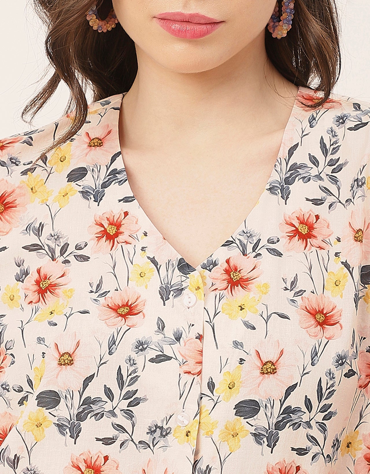 Chic Printed V Neck Cotton Shirt