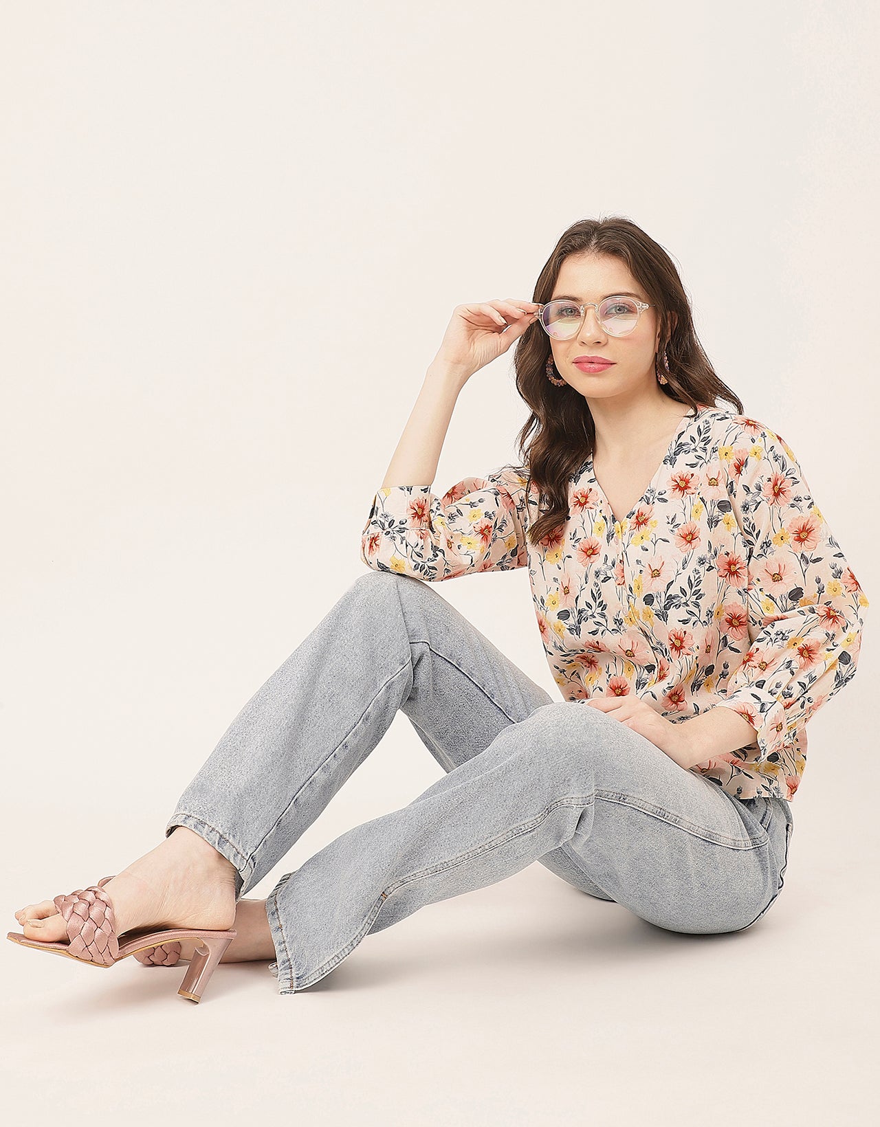 Chic Printed V Neck Cotton Shirt