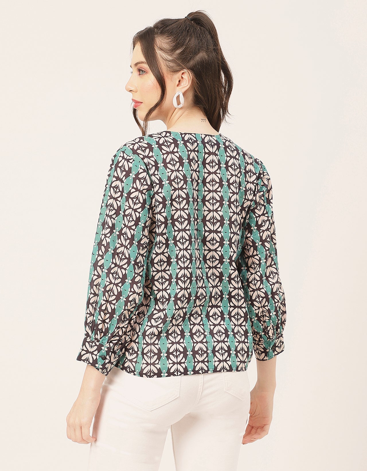 Chic Printed V Neck Cotton Shirt