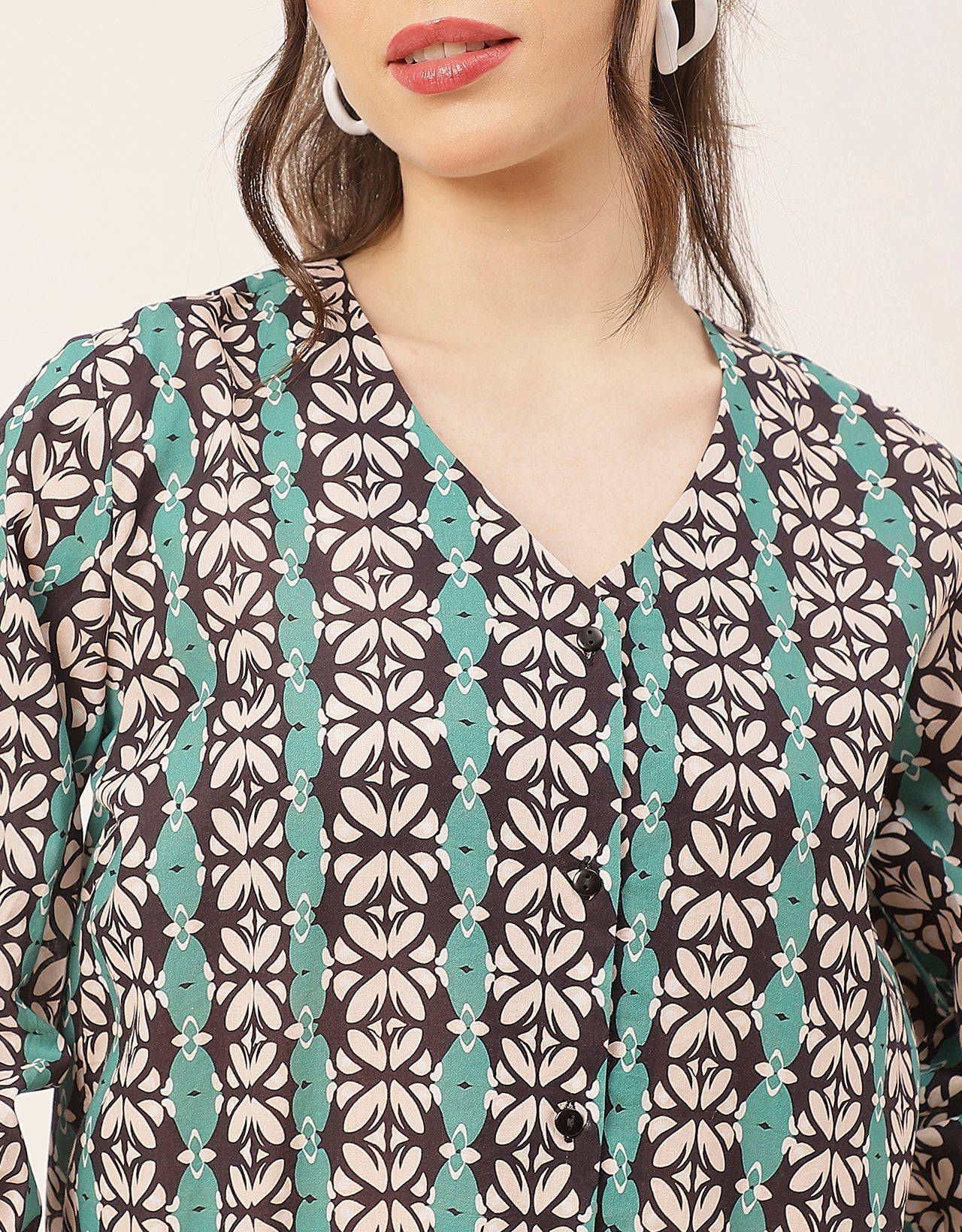 Chic Printed V Neck Cotton Shirt