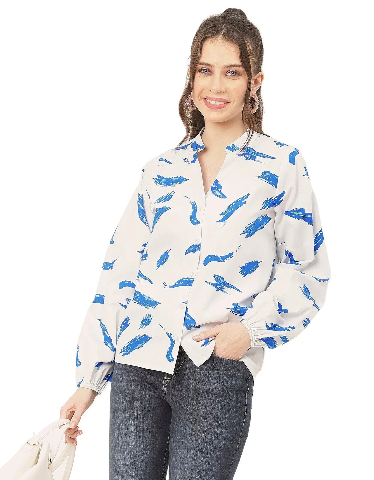 Stylish Bishop Sleeves Cotton Shirt