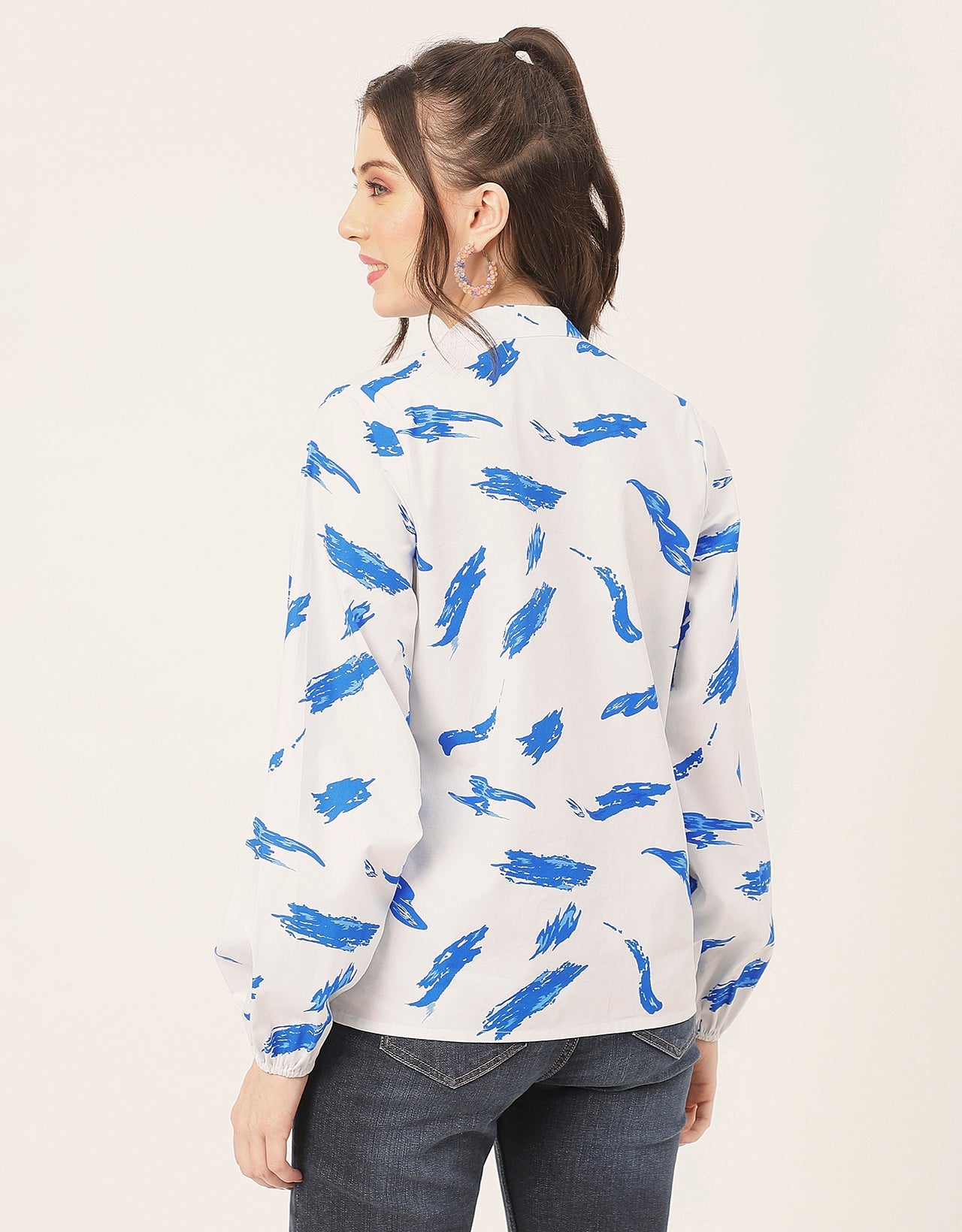 Stylish Bishop Sleeves Cotton Shirt