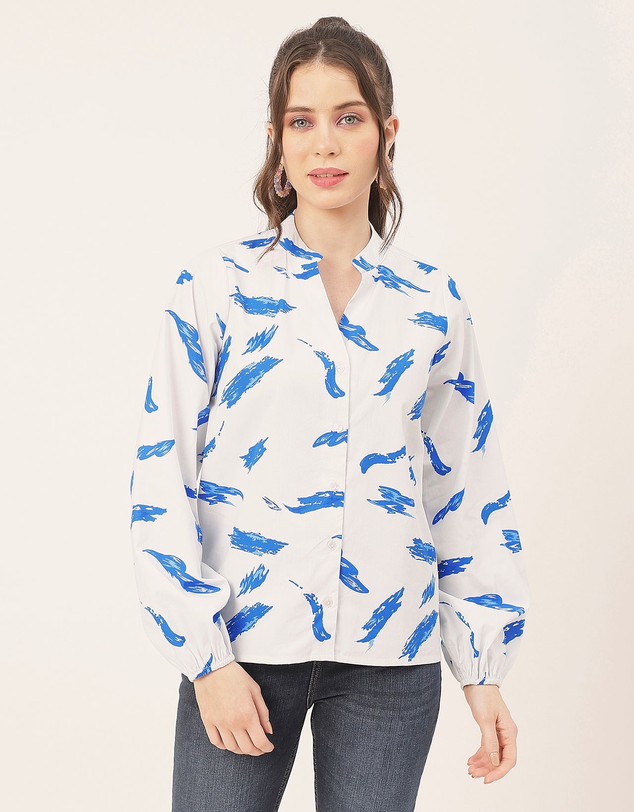Stylish Bishop Sleeves Cotton Shirt