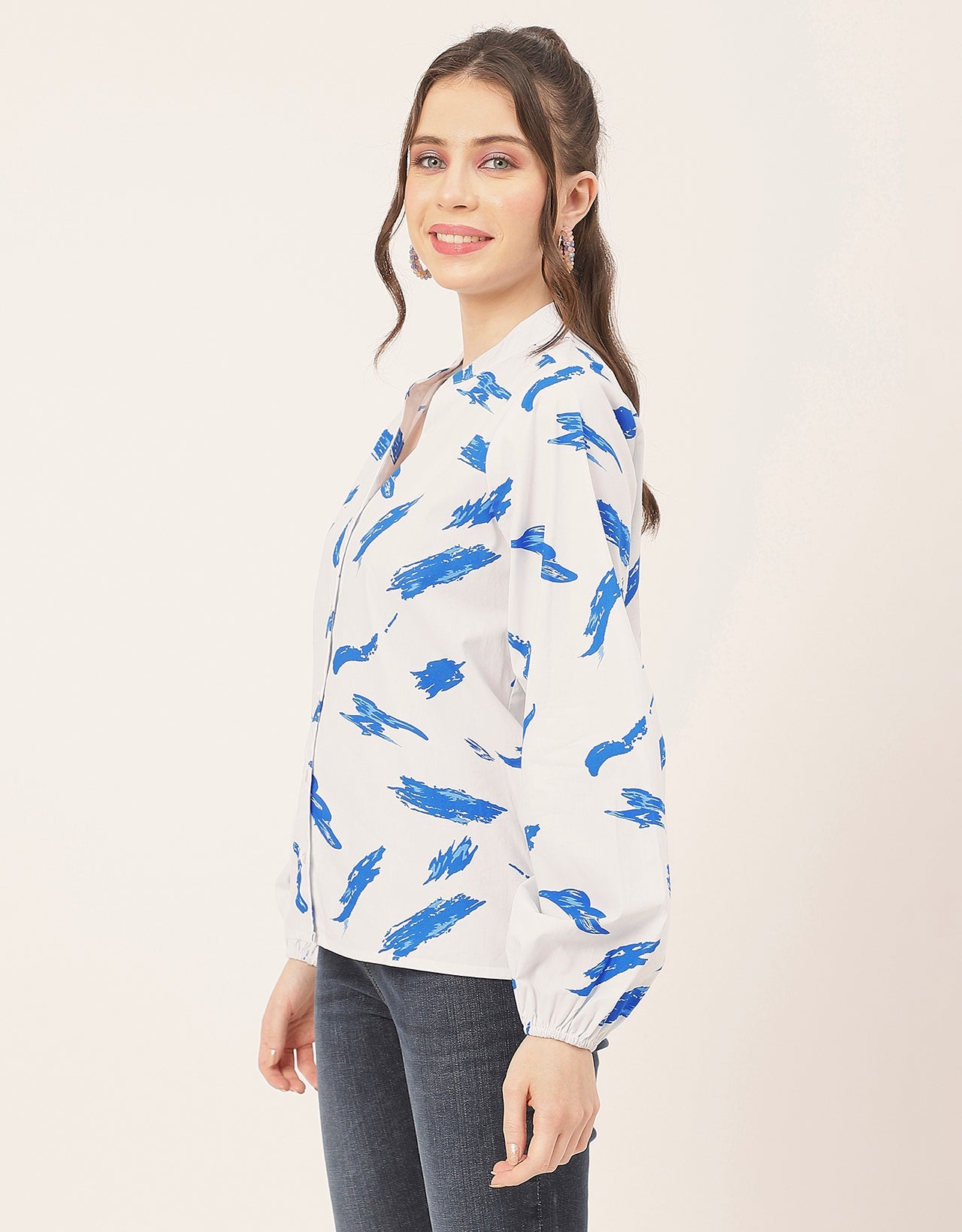 Stylish Bishop Sleeves Cotton Shirt