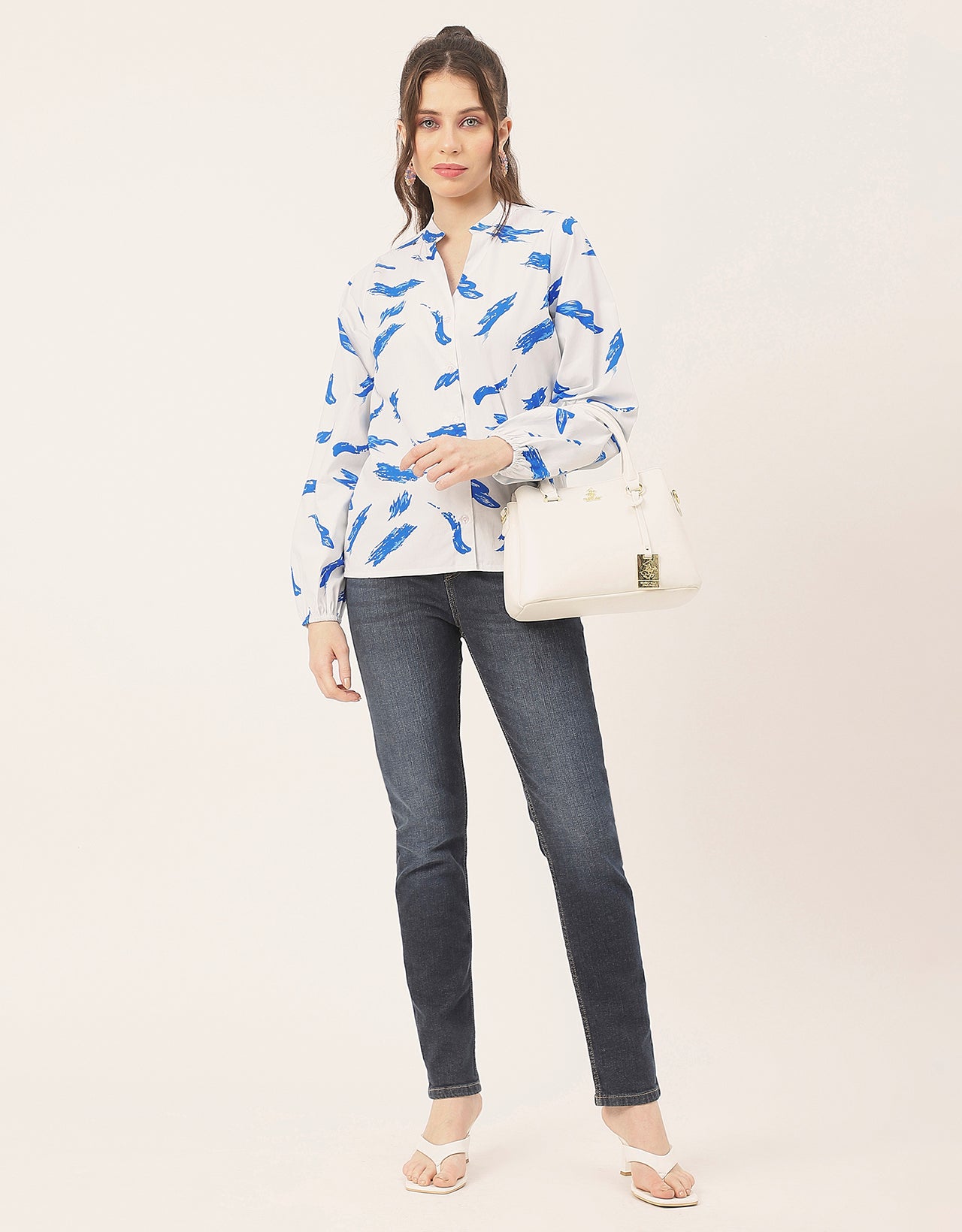 Stylish Bishop Sleeves Cotton Shirt