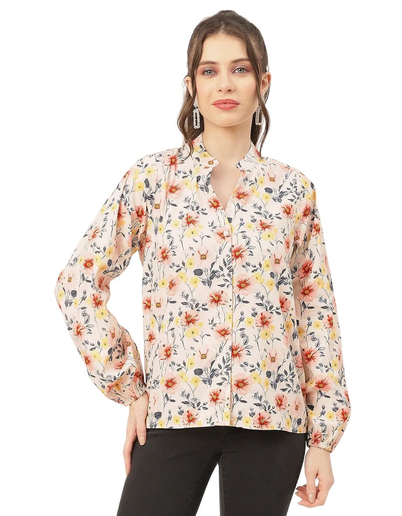 Stylish Bishop Sleeves Cotton Shirt