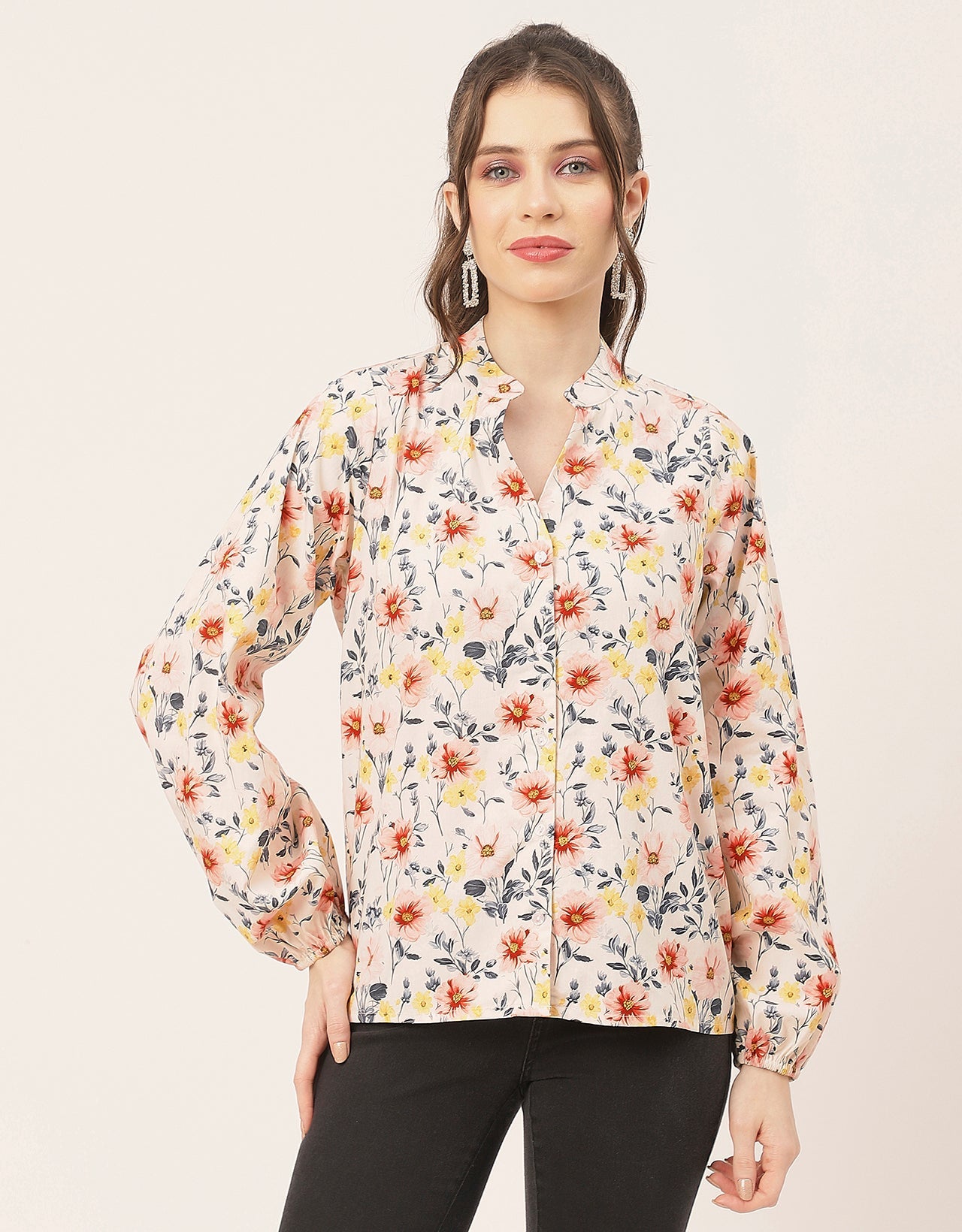 Stylish Bishop Sleeves Cotton Shirt