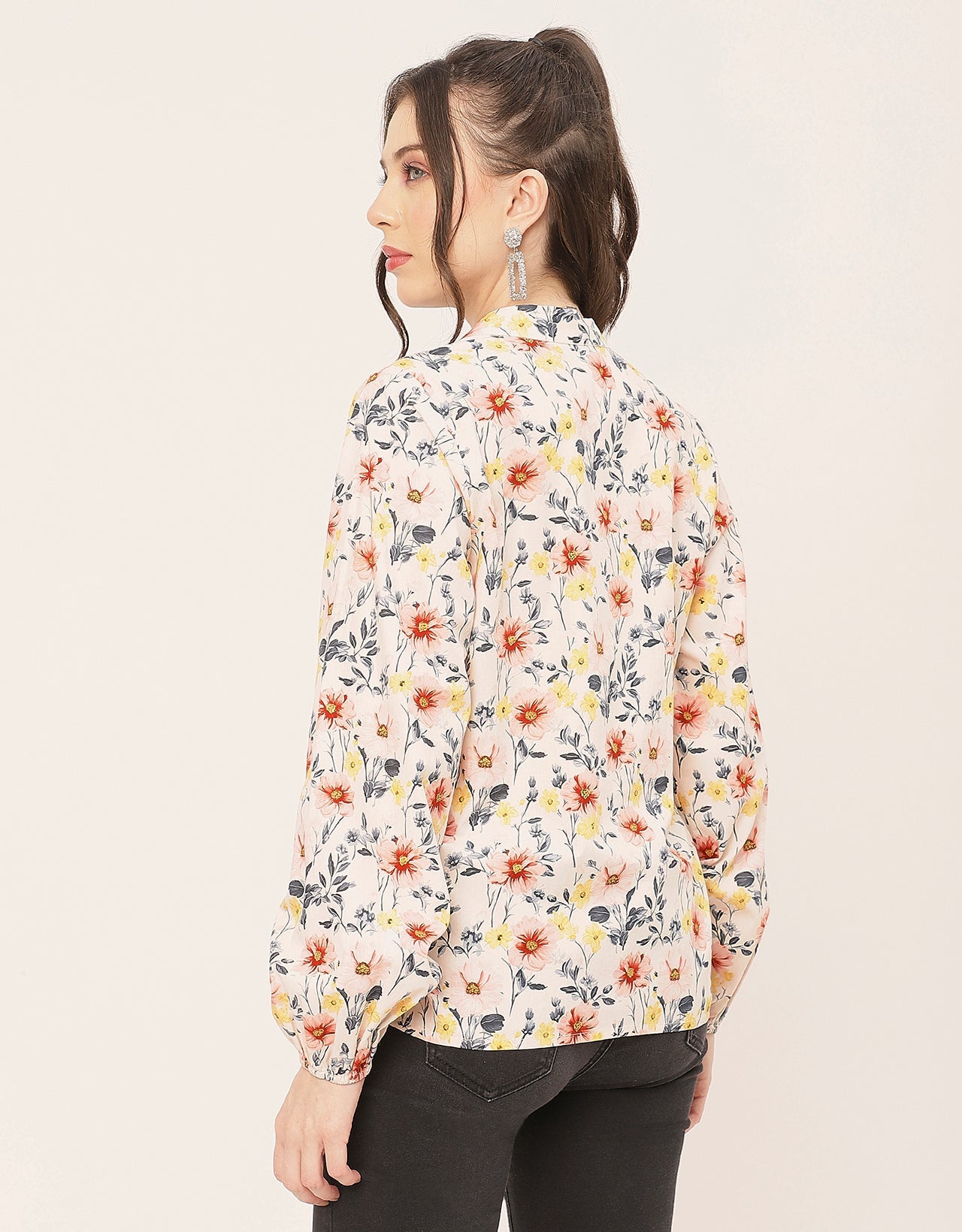 Stylish Bishop Sleeves Cotton Shirt