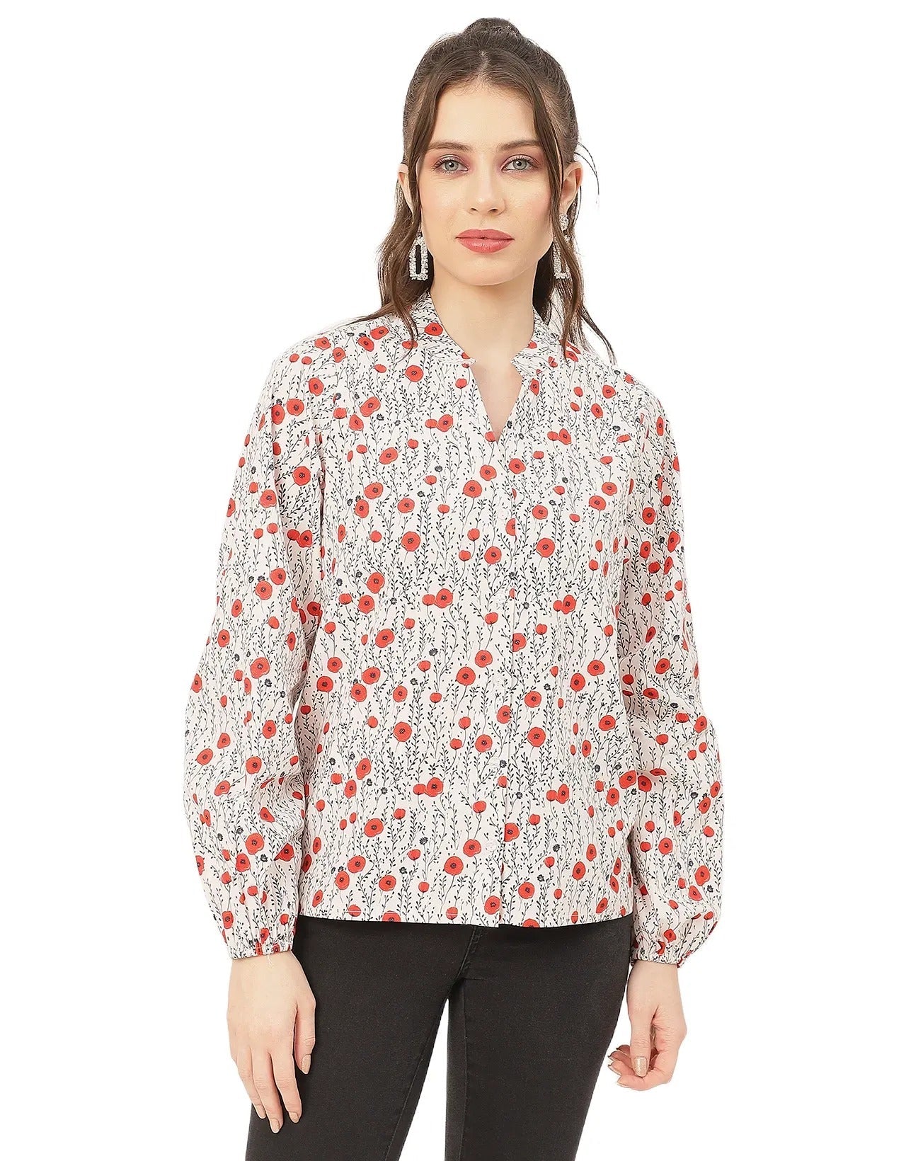 Stylish Bishop Sleeves Cotton Shirt